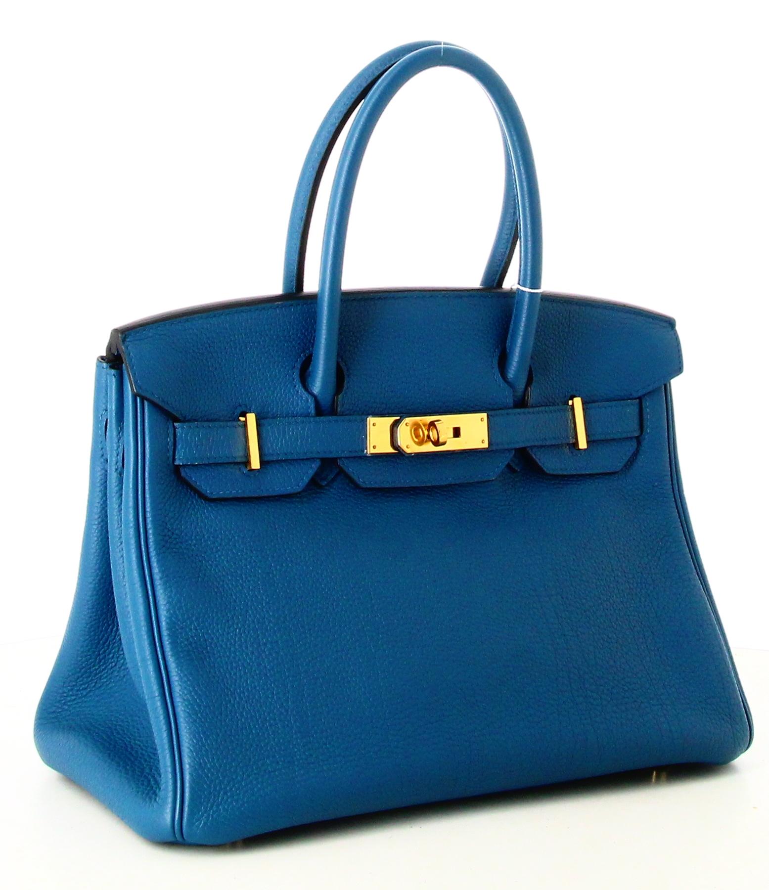 2023 Birkin Handbag 30 Hermes Blue Grain Leather In Good Condition For Sale In PARIS, FR
