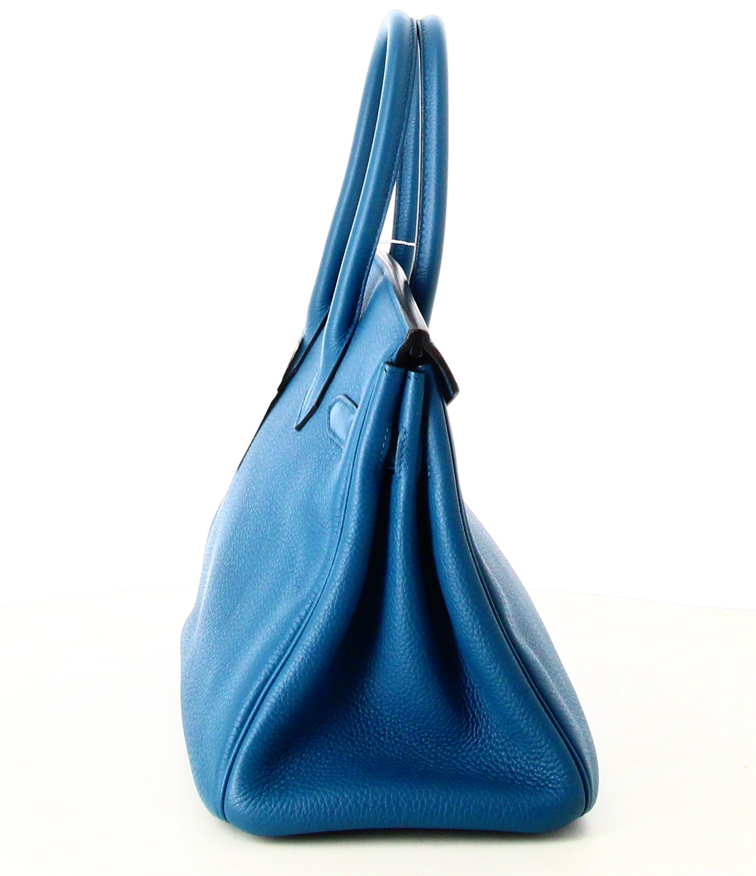 Women's 2023 Birkin Handbag 30 Hermes Blue Grain Leather For Sale