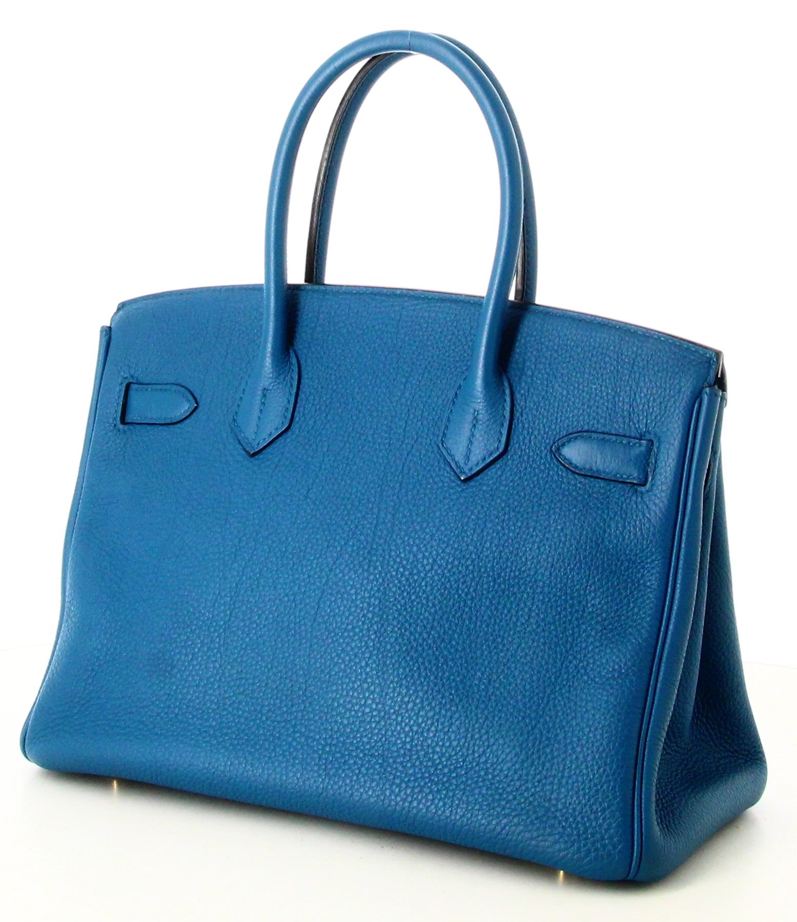 2023 Birkin Handbag 30 Hermes Blue Grain Leather For Sale 1