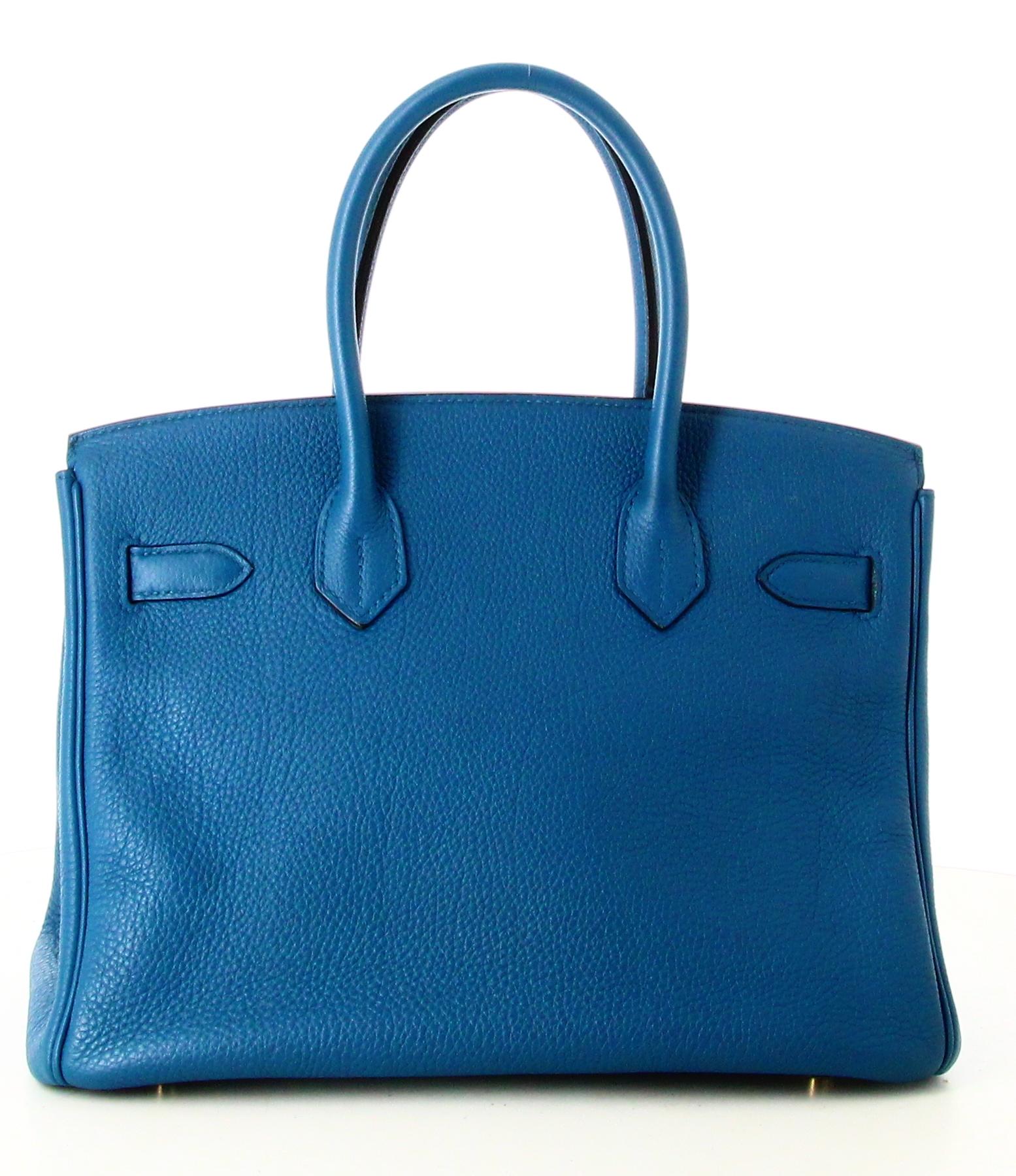 2023 Birkin Handbag 30 Hermes Blue Grain Leather For Sale 2