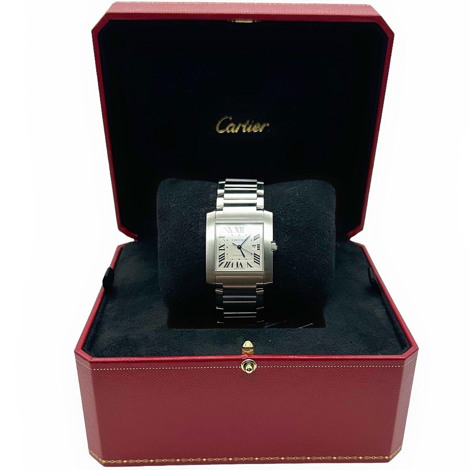 2023 Cartier Tank Francaise Large WSTA0067 Silver Roman Dial Stainless Steel In Excellent Condition For Sale In San Diego, CA