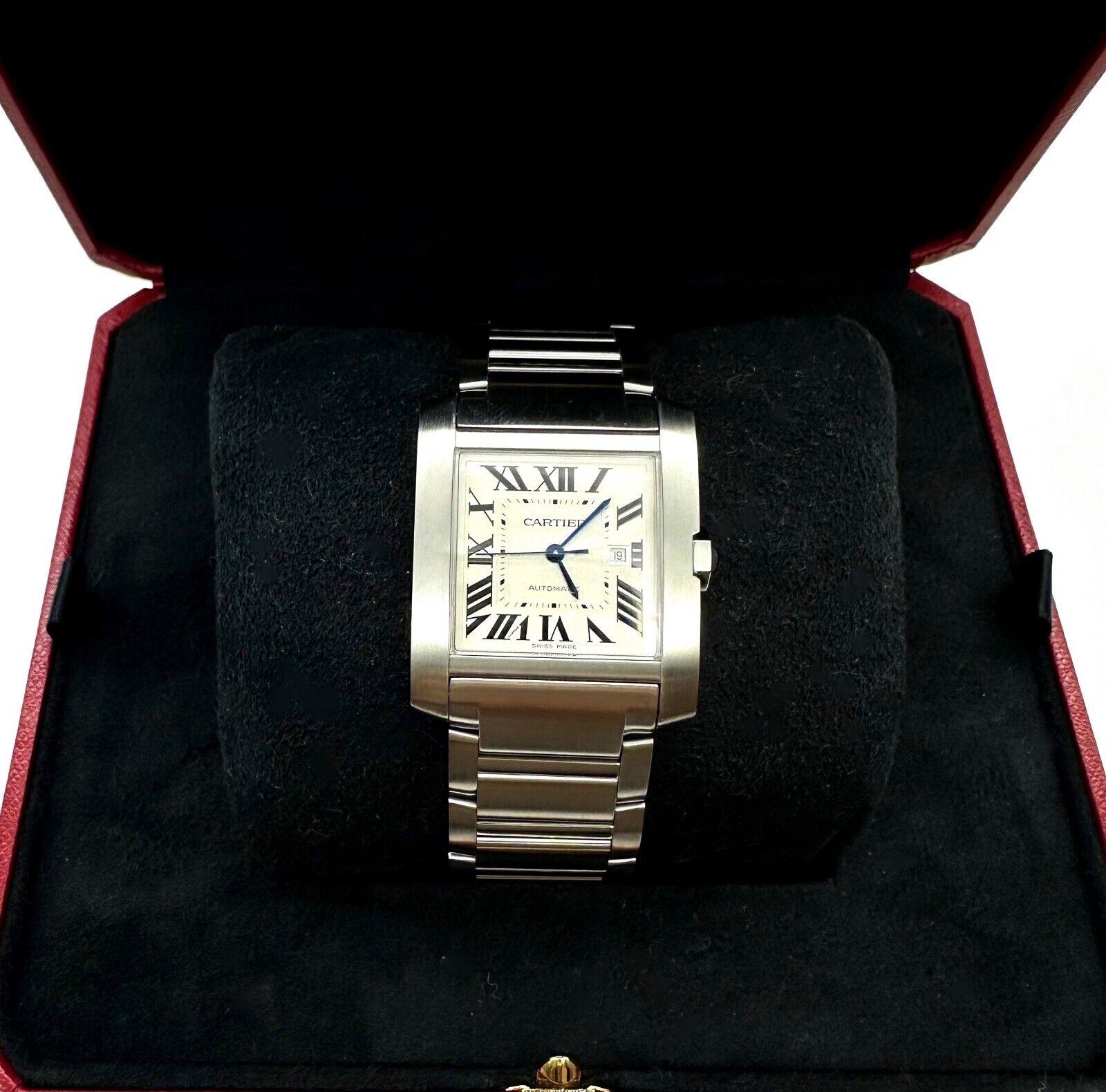 Men's 2023 Cartier Tank Francaise Large WSTA0067 Silver Roman Dial Stainless Steel For Sale