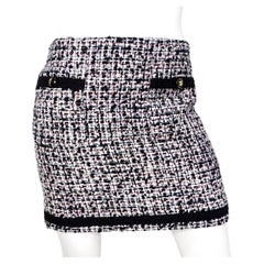 2023 Chanel Black, White & Pink Tweed Mini Skirt
