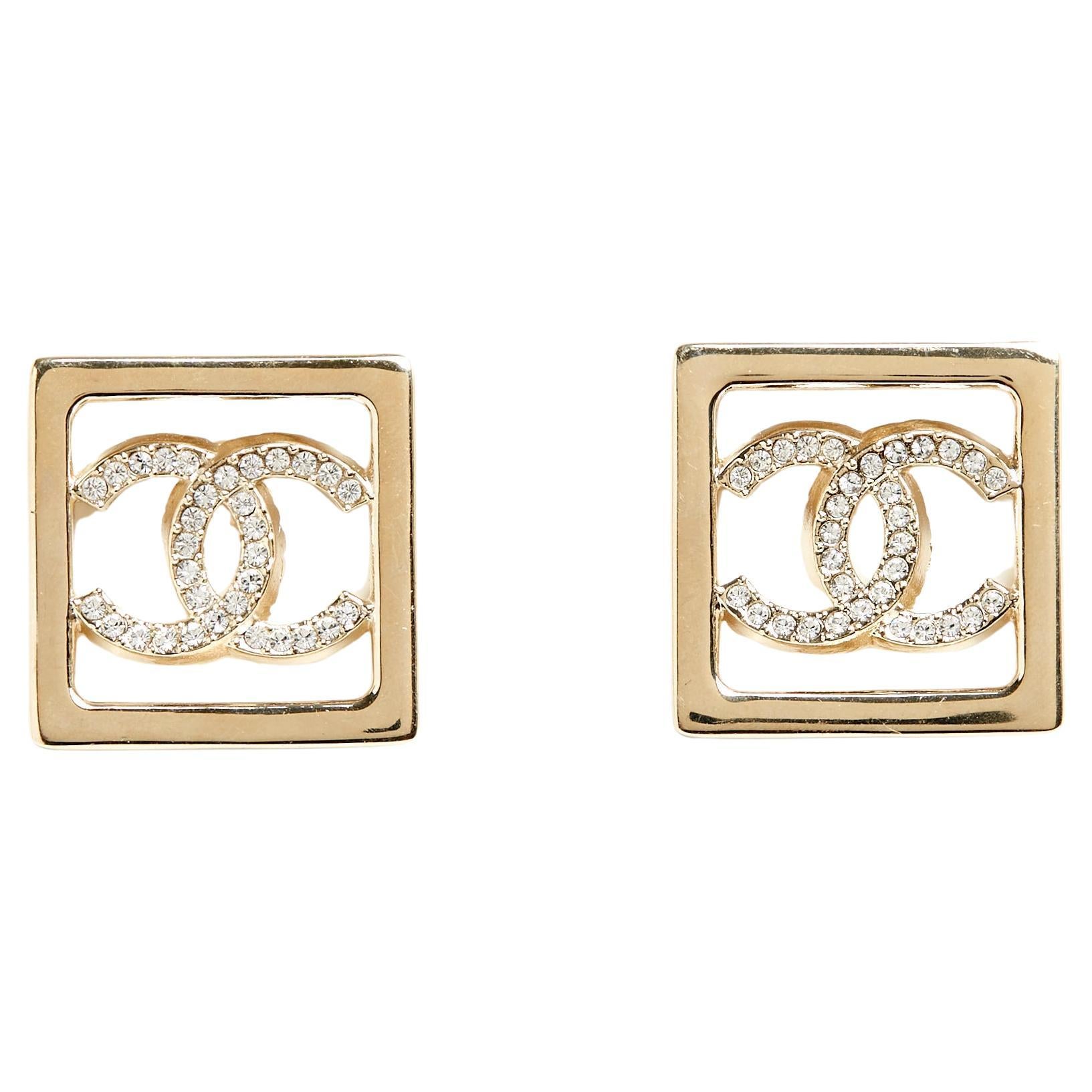 2023 Chanel Earrings studs Golden CC in square at 1stDibs
