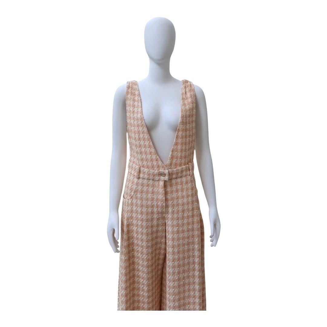 Grigio 2023 Chanel Houndstooth Plaid Print Jumpsuit in vendita