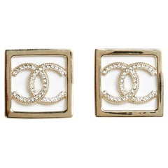 Used 2023 Chanel Jumbo Earrings studs Golden CC in square
