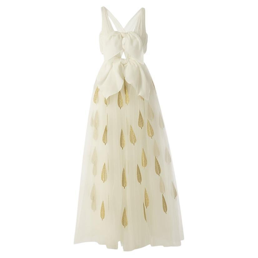 2023 Giambattista Valli Runway Bow Bodice White Dress with Tulle Skirt For Sale