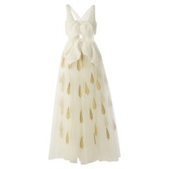 2023 Giambattista Valli Runway Bow Bodice White Dress with Tulle Skirt