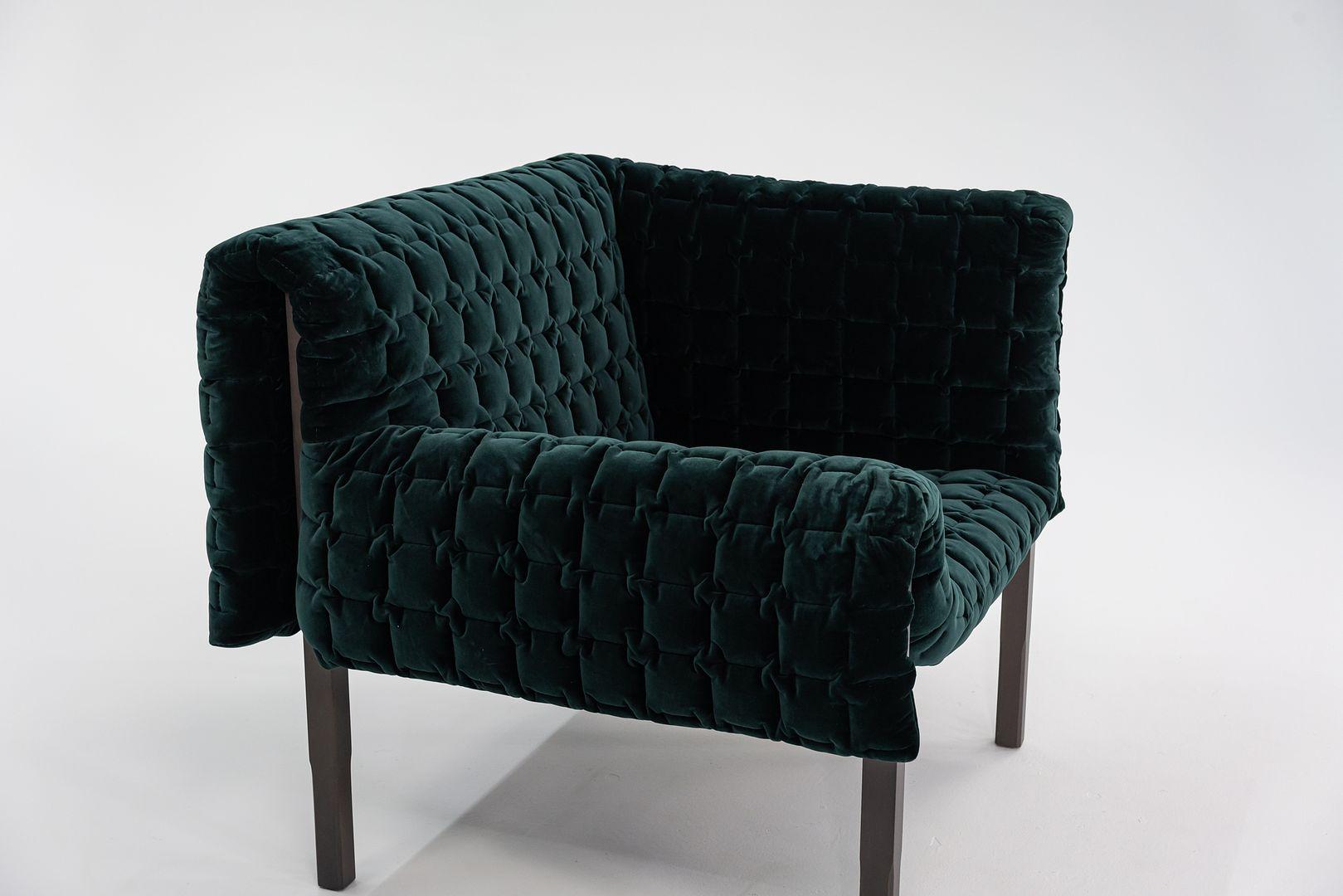 Fauteuil gauche Inga Sempe Ruche en velours de coton vert Boutelle Harald-3, 2023 en vente 3