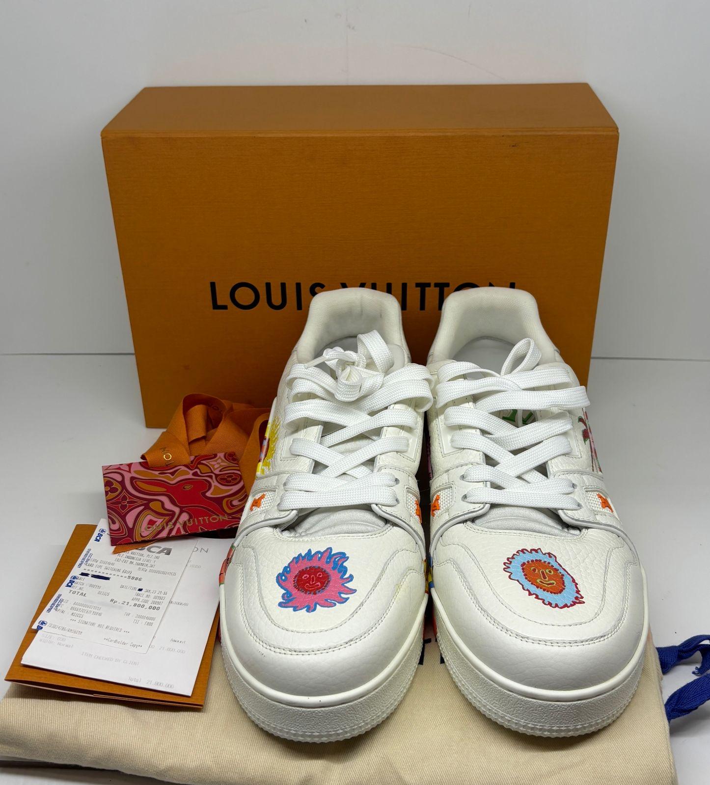 2023 Louis Vuitton x Yayoi Kusama White Leather Trainer Sneakers en vente 8