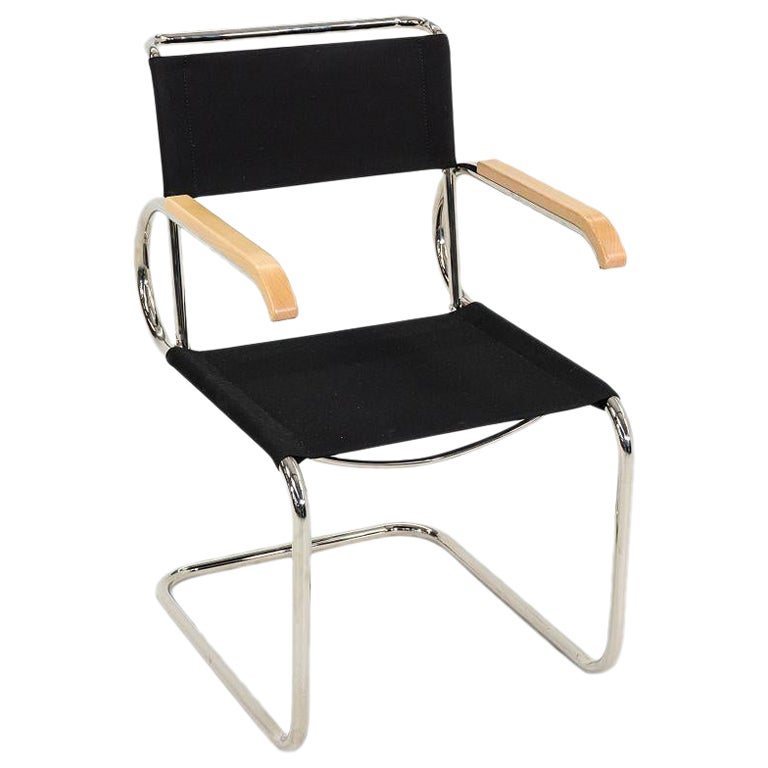 2023 Marcel Breuer für Tecta D40 Dining Arm Chair aus schwarzem Stoff mit Chrom