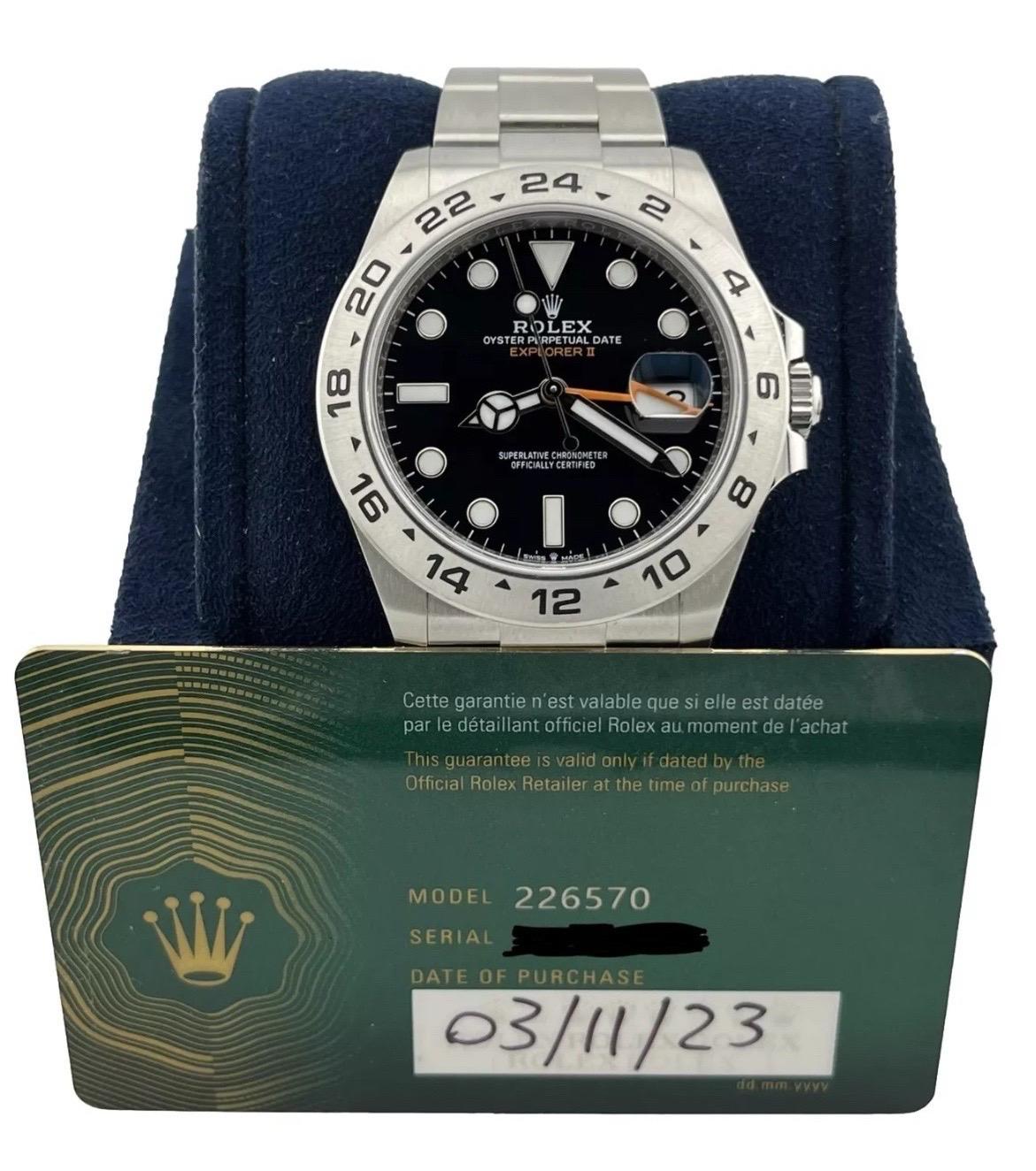 2023 MINT Rolex Explorer II 42mm 226570 Steel Black Dial Automatic Watch Excellent état - En vente à Boca Raton, FL