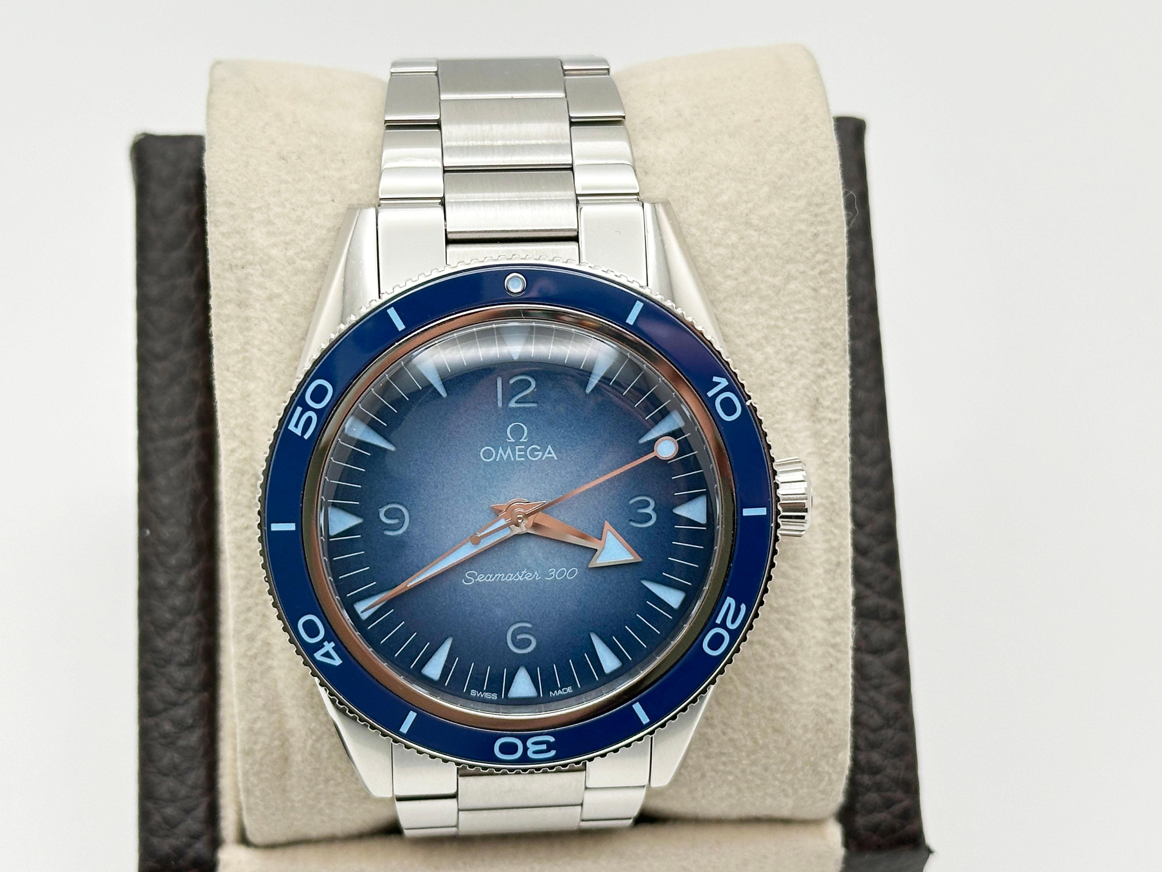 Style Number: 234.30.41.21.03.002



Year: 2023

 

Model: Omega Seamaster 300 Summer Blue

 

Case Material: Stainless Steel 

 

Band: Stainless Steel  

 

Bezel: Blue 

 

Dial:  Blue

 

Face: Sapphire Crystal 

 

Case Size: 41mm 

