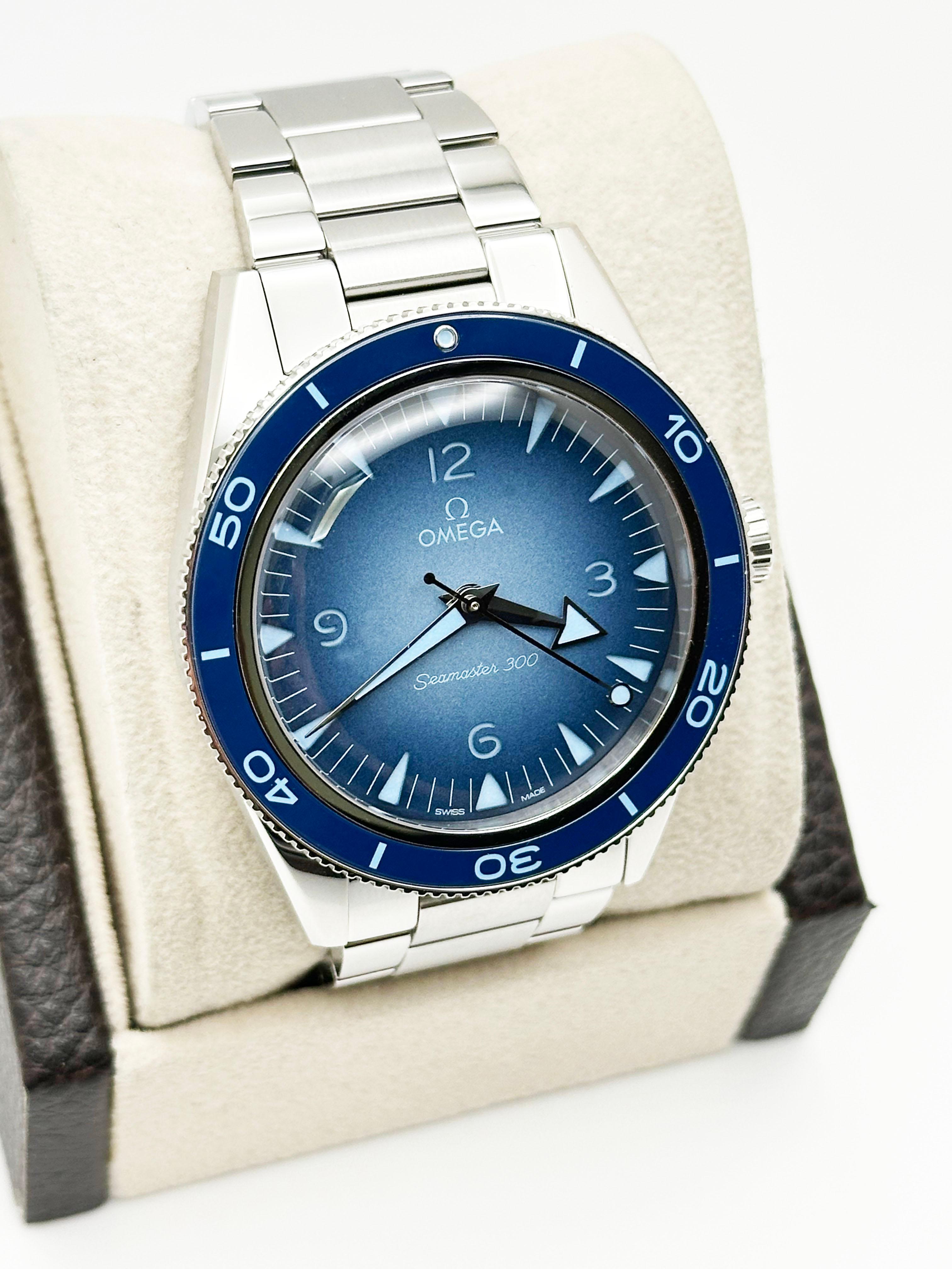 Men's 2023 Omega Seamaster 300 Summer Blue 234.30.41.21.03.002 41mm Steel Box Paper For Sale