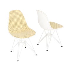 2023 Pair of Herman Miller Eames Molded Plastic Side Chairs with Girard Fabric