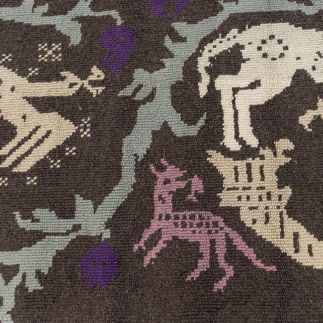 This is a Sardinian Horse Rug, originally designed by Patricia Urquiola. This particular example was produced by Moroso in Italy circa 2023. The rug is made up of wool, and was handmade using the typical Sardinian pibiones weaving technique. 
 
 The