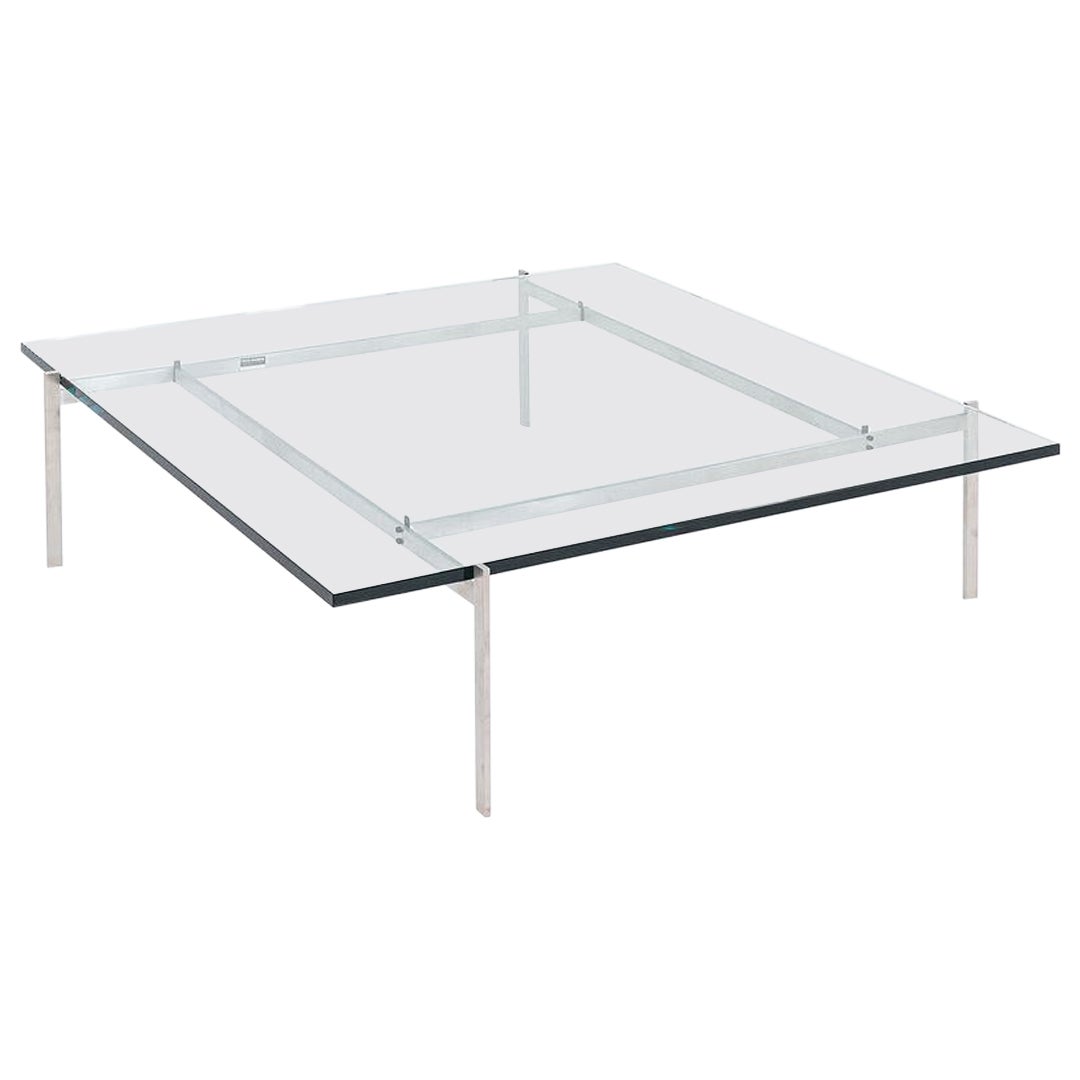 Poul Kjaerholm für Fritz Hansen PK61A Couchtisch aus Glas und Edelstahl, 2023