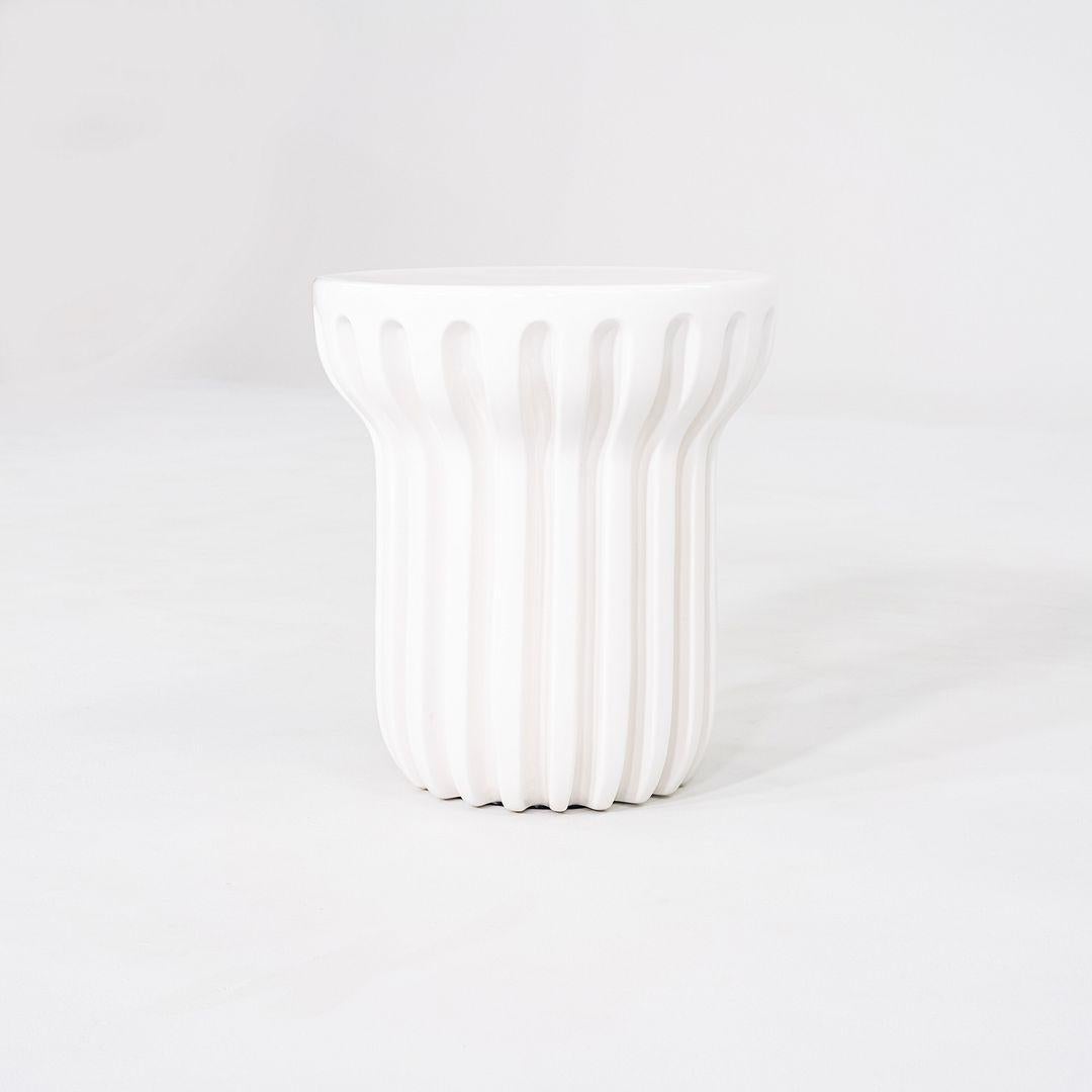 French 2023 Roche Bobois Ceramic Radian Tall Side / End Table in Blanc Brilliant For Sale