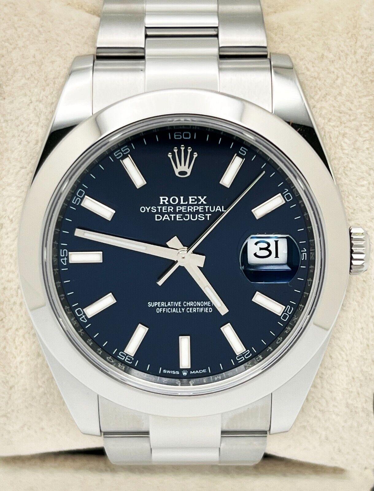 Style Number: 126300

Serial: 9M192***

Year: 2023
 
Model: Datejust 41
 
Case Material: Stainless Steel
 
Band: Stainless Steel
 
Bezel: Stainless Steel
 
Dial: Blue
 
Face: Sapphire Crystal
 
Case Size: 41mm
 
Includes: 
-Rolex Box &