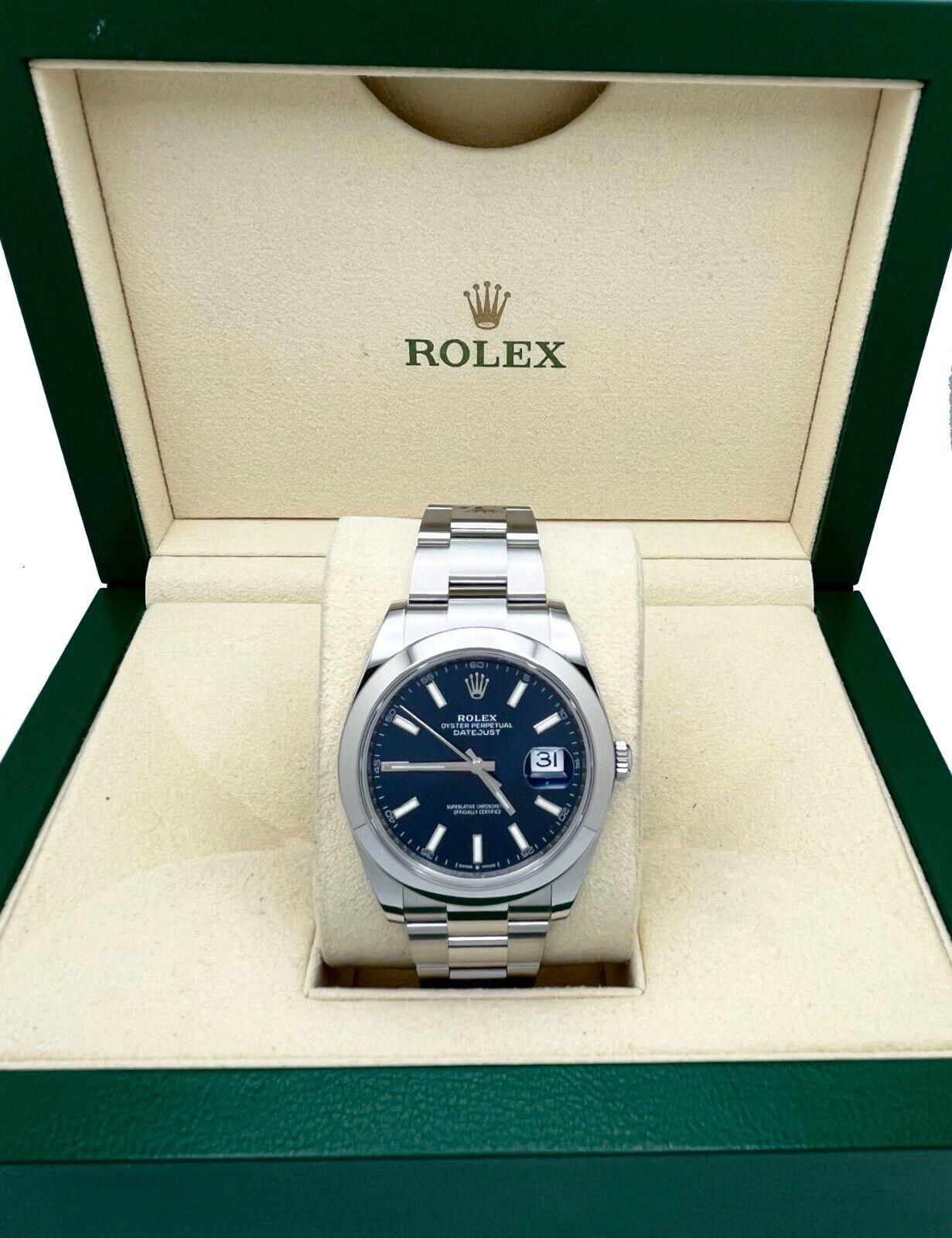 2023 Rolex 126300 Datejust 41 Blue Dial Stainless Steel Box Papers In Excellent Condition For Sale In San Diego, CA