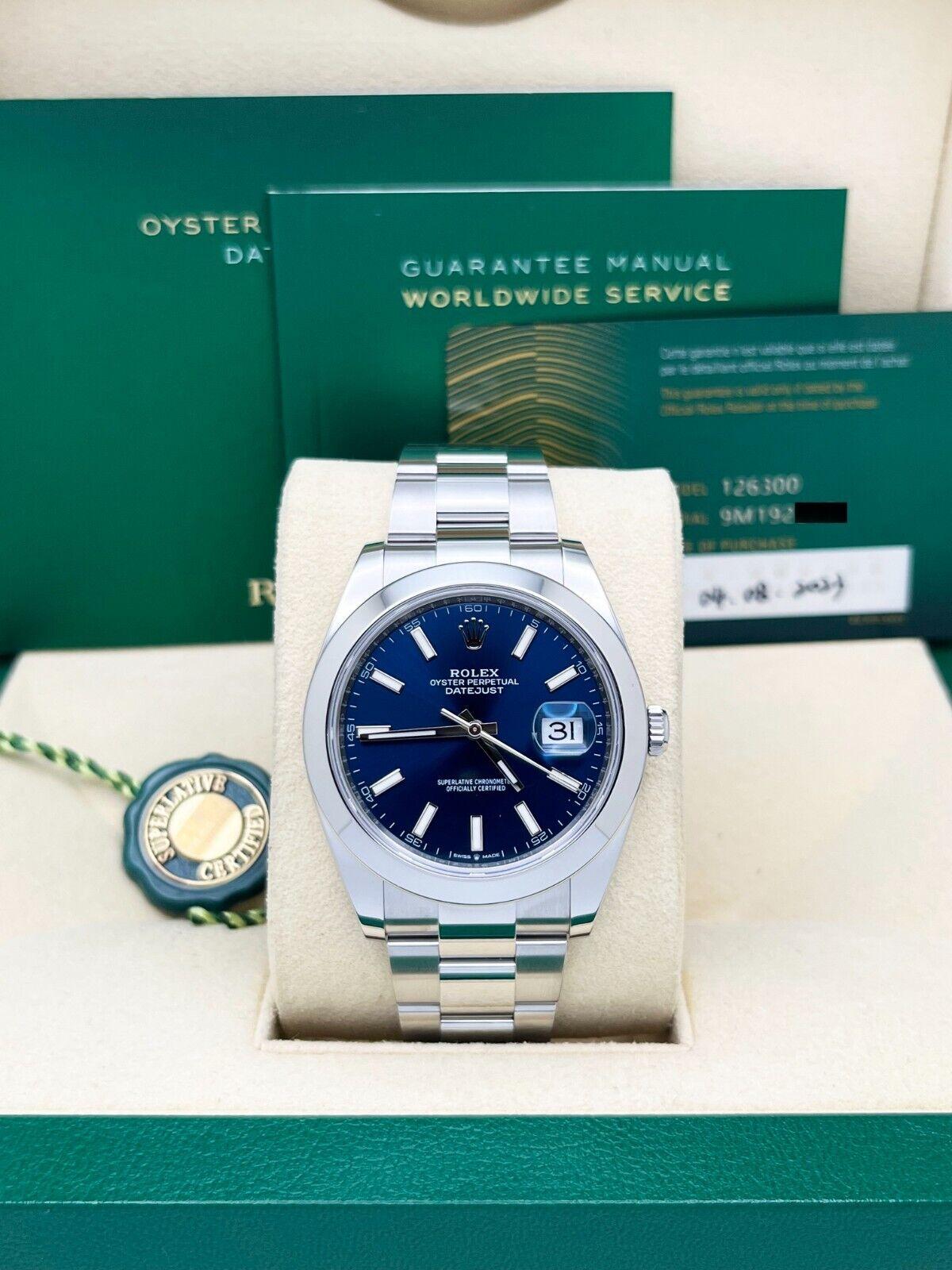 2023 Rolex 126300 Datejust 41 Blue Dial Stainless Steel Box Papers For Sale 1