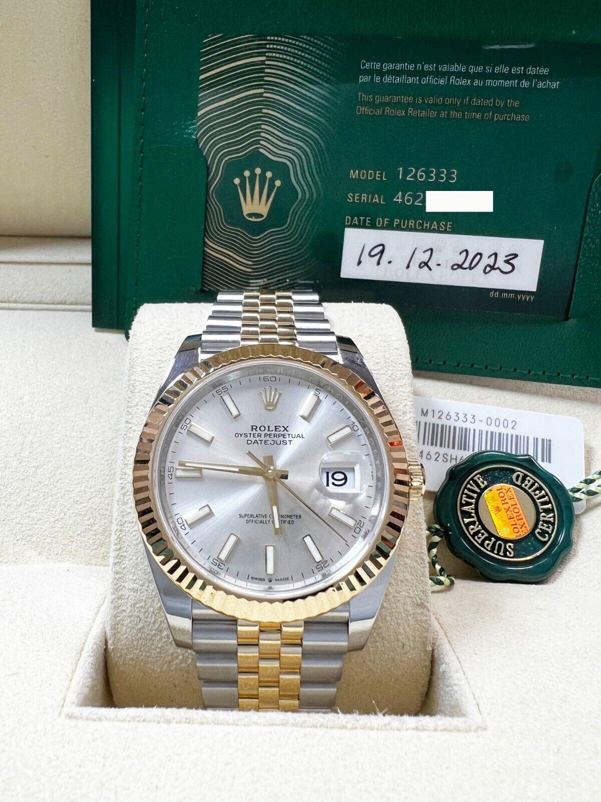 2023 Rolex 126333 Datejust 41 Silver Dial 18K Yellow Gold Stainless Box Paper en vente 1
