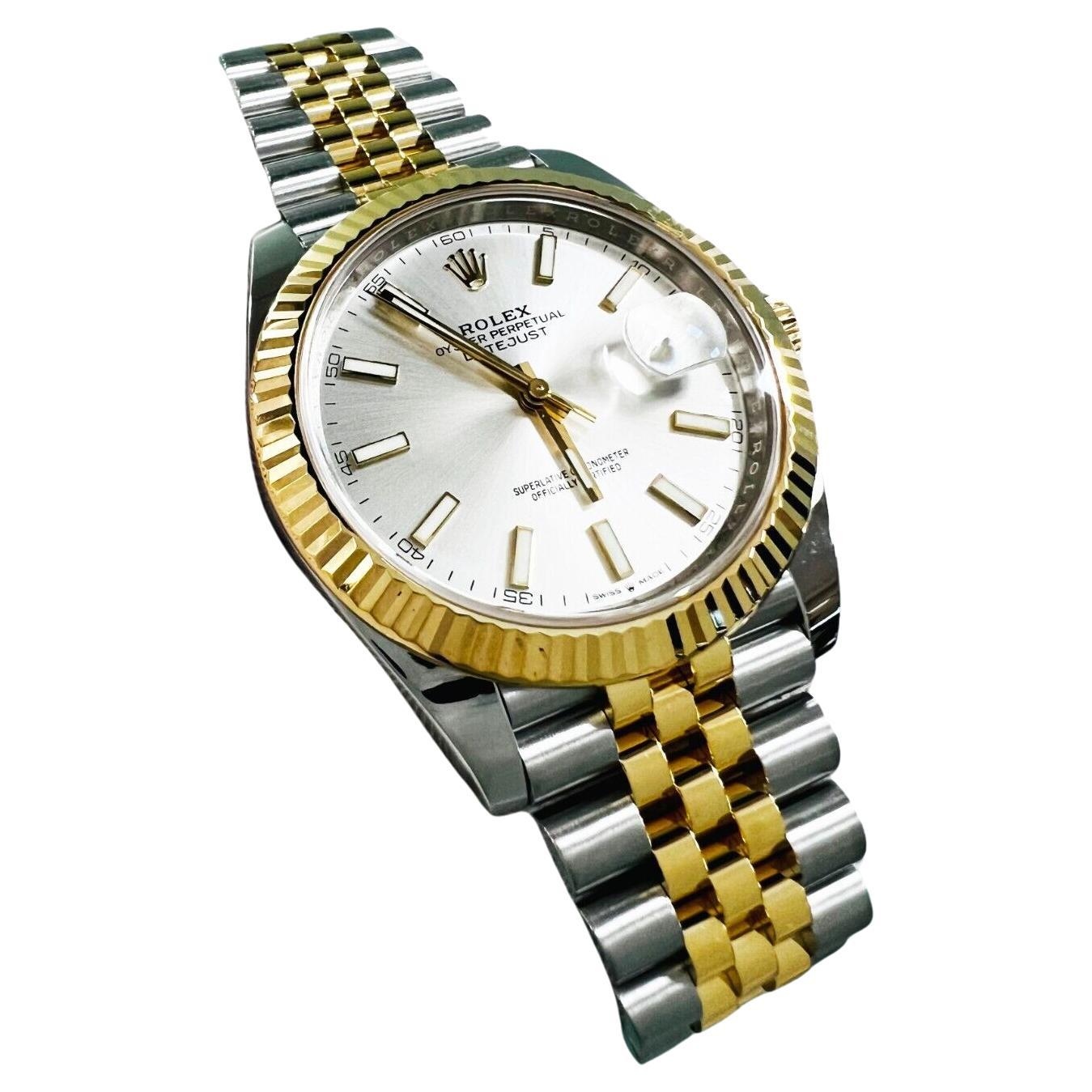 2023 Rolex 126333 Datejust 41 Silver Dial 18K Yellow Gold Stainless Box Paper en vente