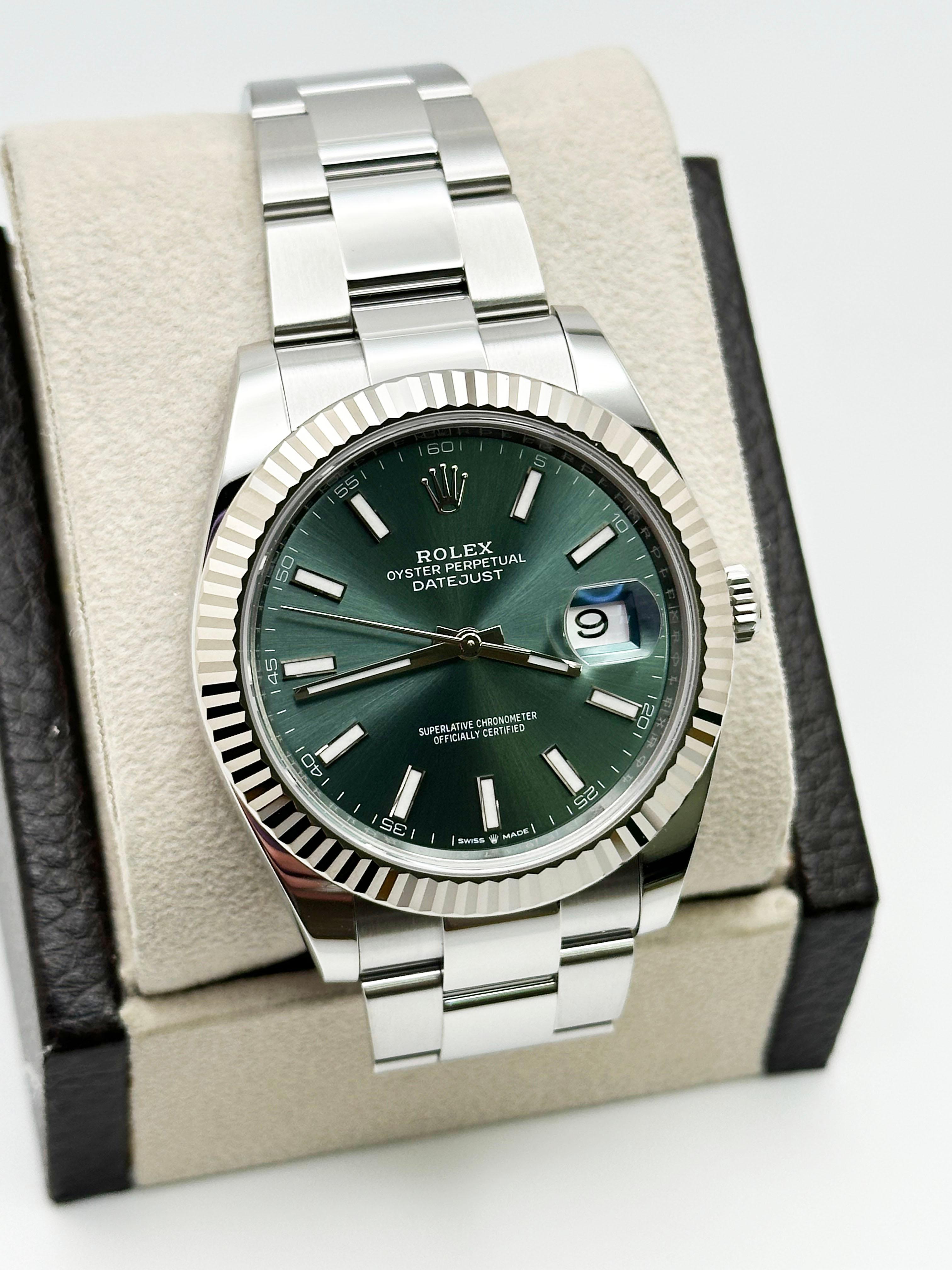2023 Rolex 126334 Datejust 41 Mint Green Dial Stainless Steel Box Paper For Sale 1