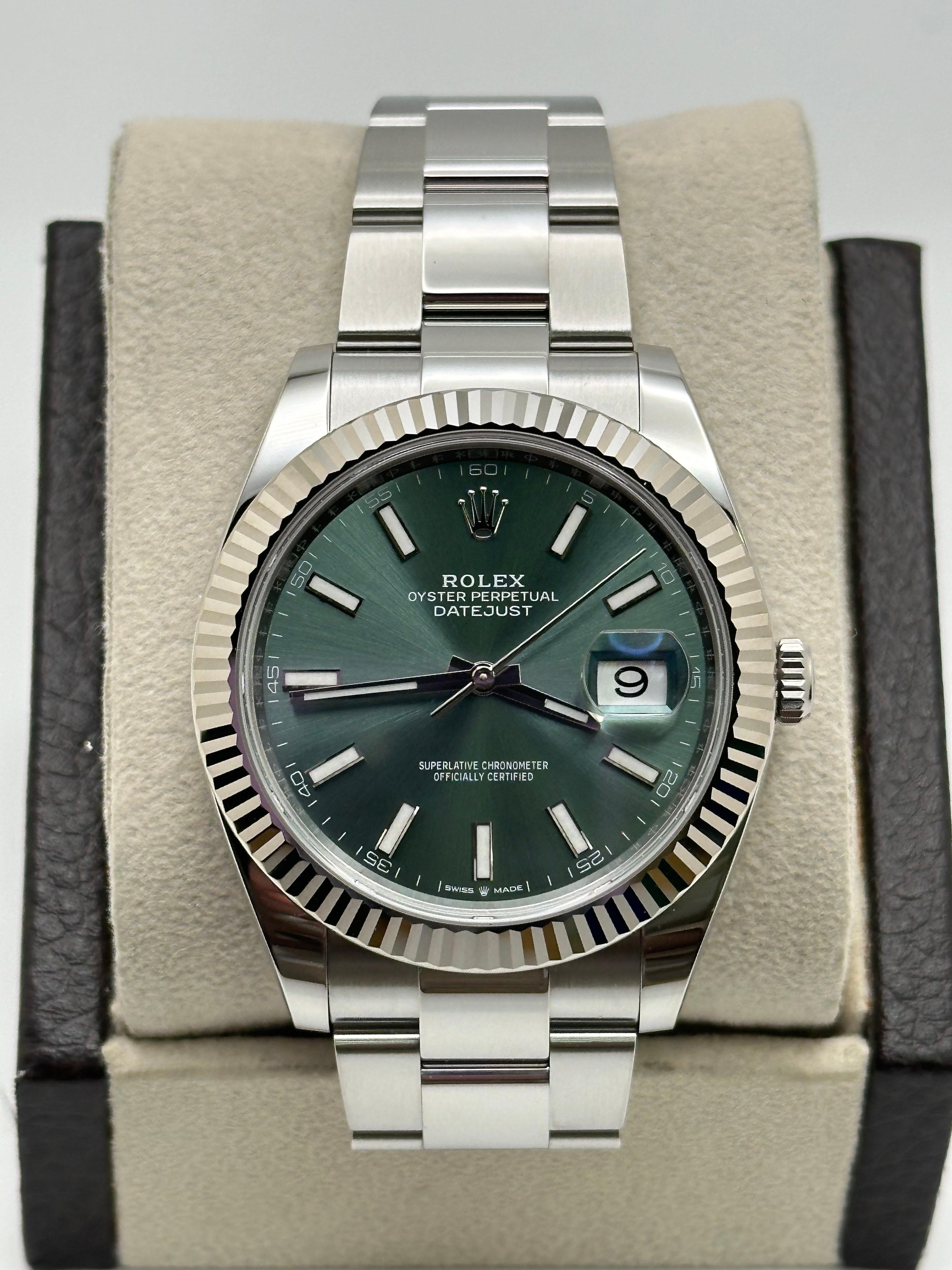 2023 Rolex 126334 Datejust 41 Mint Green Dial Stainless Steel Box Paper For Sale 2