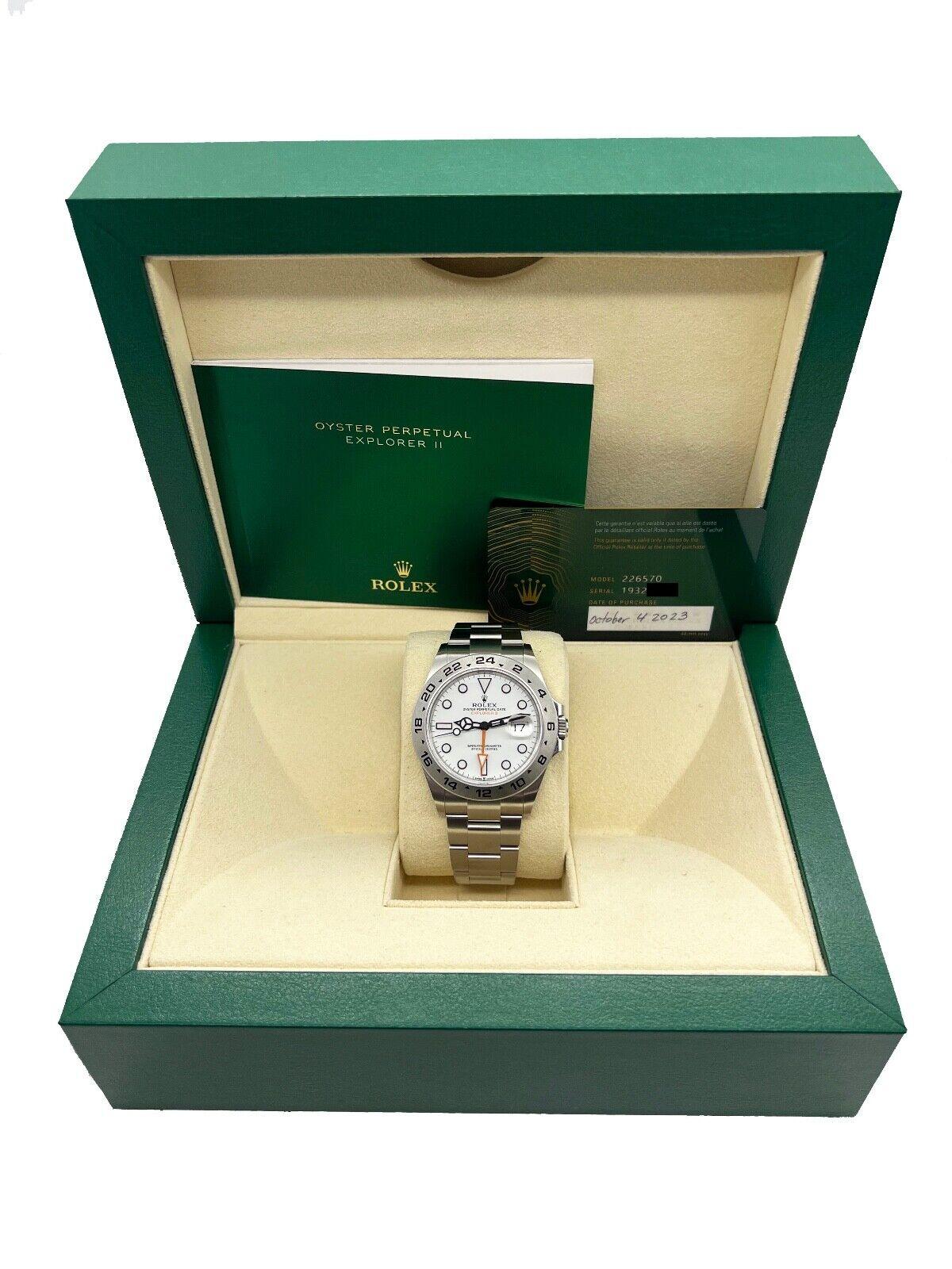 Men's 2023 Rolex 226570 Explorer II White Dial Stainless Steel Box Paper For Sale