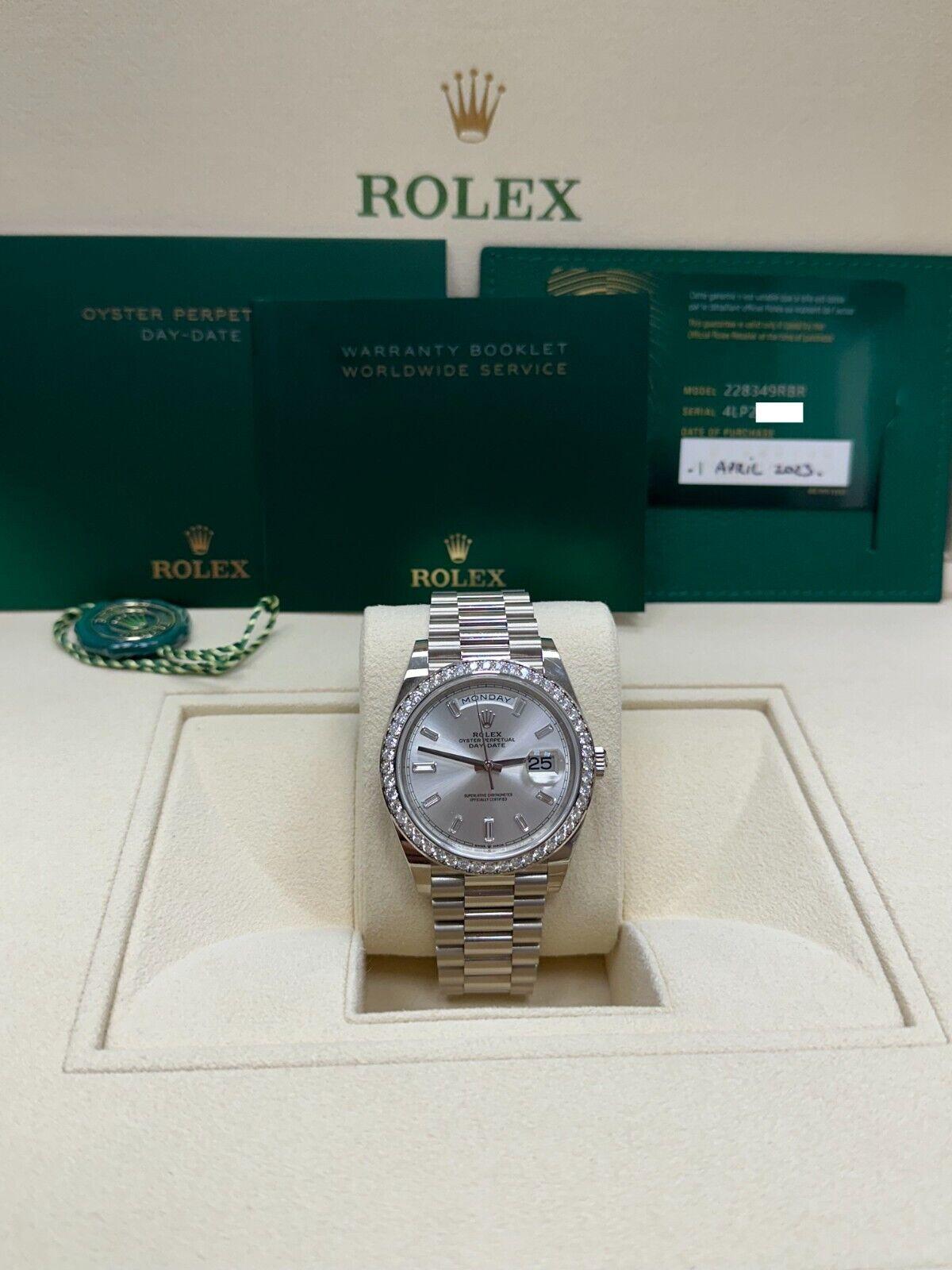 2023 Rolex 228349RBR President Cadran Baguette Diamant Lunette 40mm Or blanc 18K en vente 1