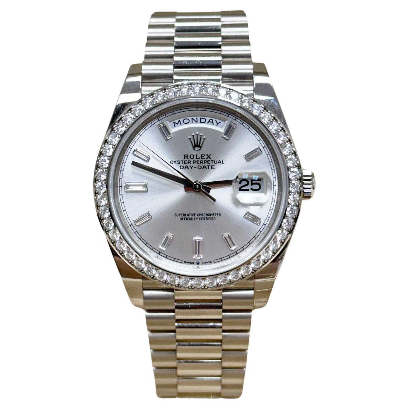 2023 Rolex 228349RBR President Cadran Baguette Diamant Lunette 40mm Or blanc 18K en vente