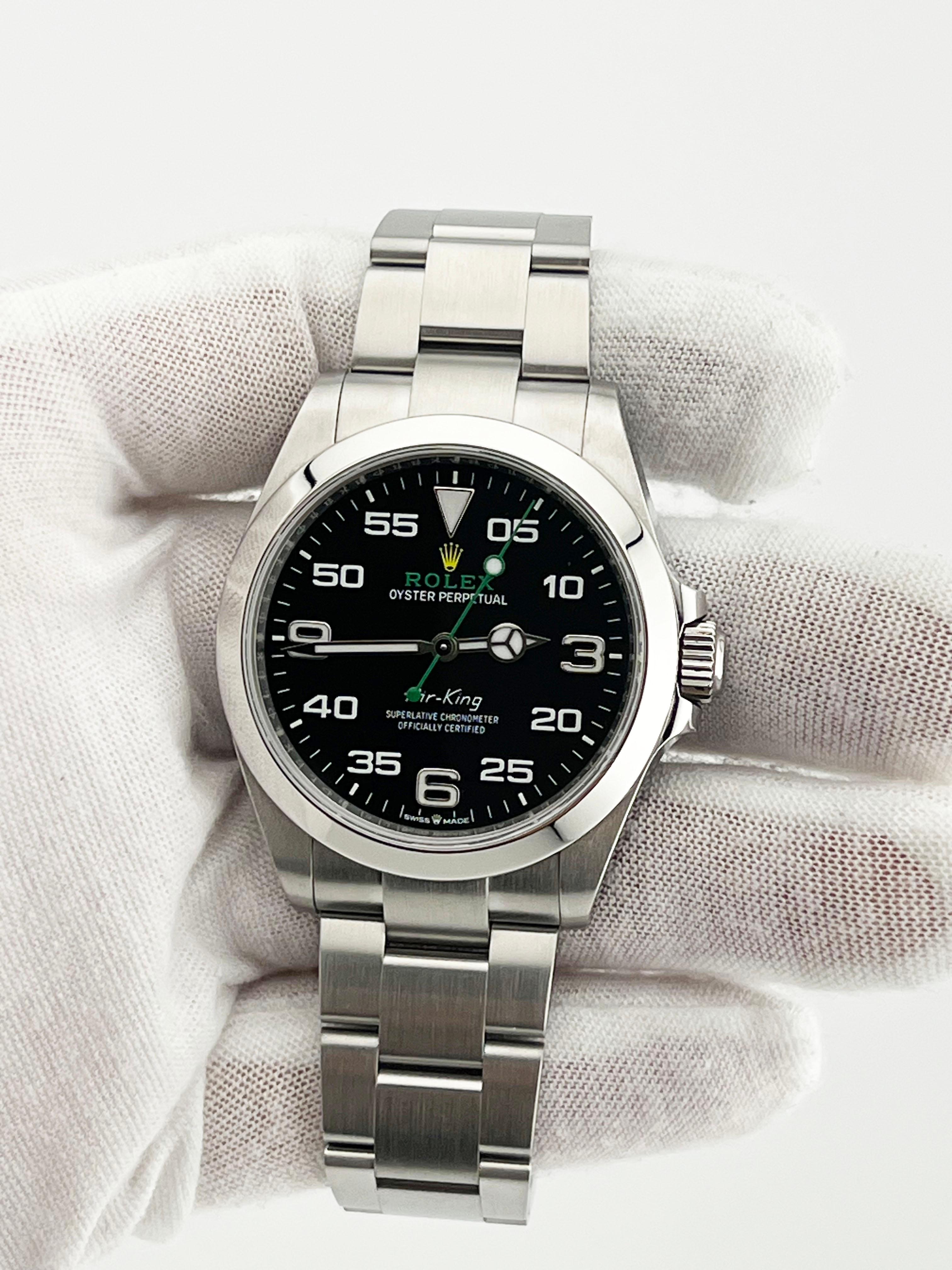 Men's 2023 Rolex Air King 126900 40mm Black Dial Stainless Steel Box Paper