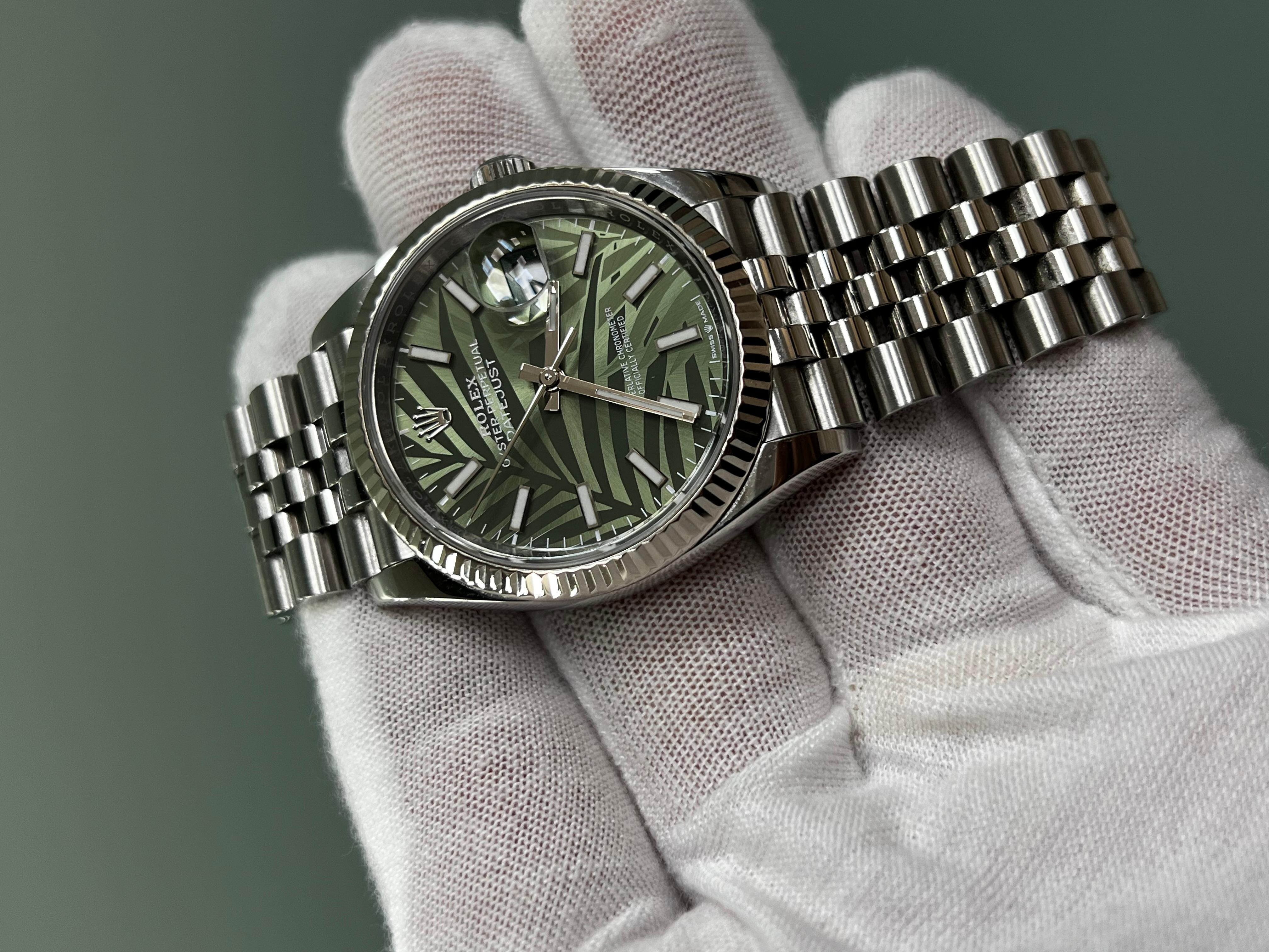 Rolex Datejust 126234 36mm Grünes Palmenmotiv Zifferblatt Edelstahl Box Papier 2023 4