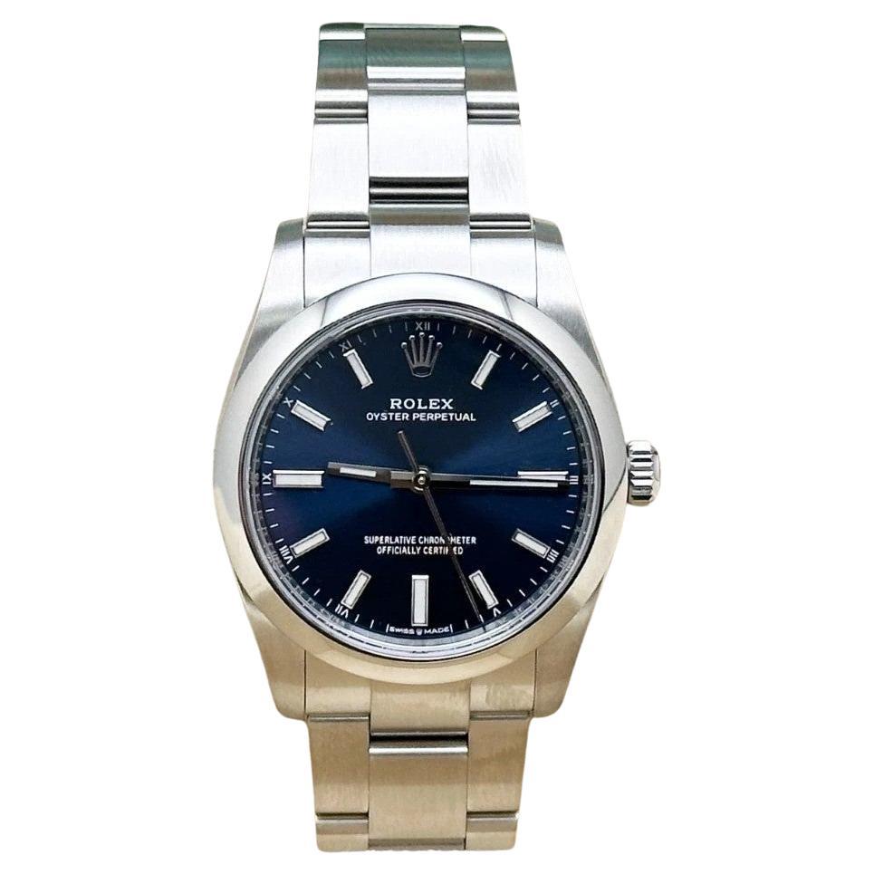 2023 Rolex Oyster Perpetual 124200 34mm blaues Zifferblatt Edelstahl Box Papier im Angebot