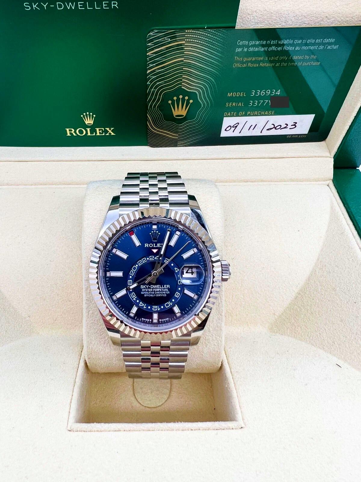 2023 Rolex Sky Dweller 336934 42mm Cadran bleu Acier inoxydable Jubilee Box Paper en vente 4