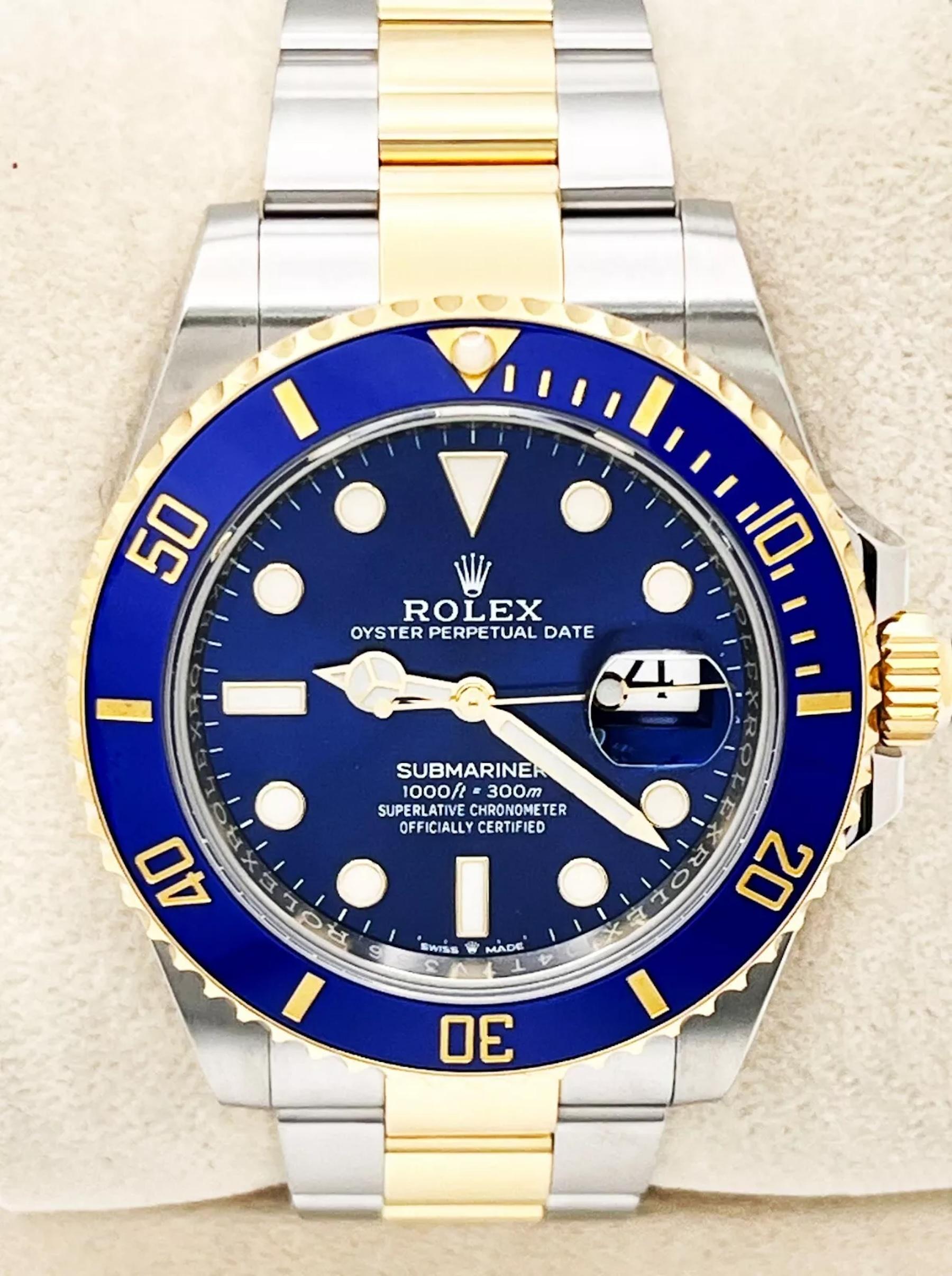 Men's 2023 Rolex Submariner 126613LB Blue 41mm Ceramic 18K Yellow Gold Steel Box Paper