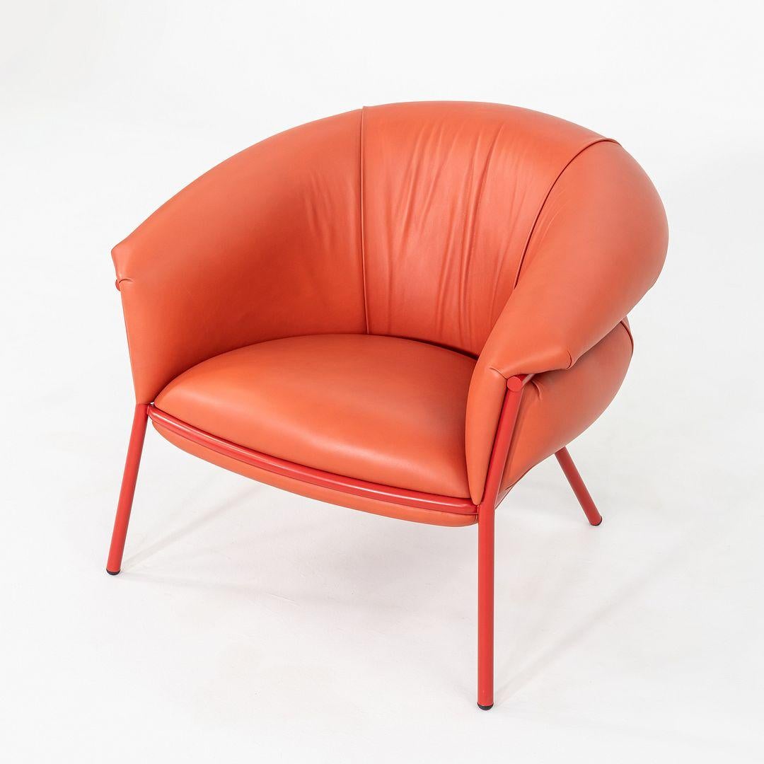 2023 Stephen Burks for BD Barcelona Grasso Lounge Chair in Orange Leather For Sale 3