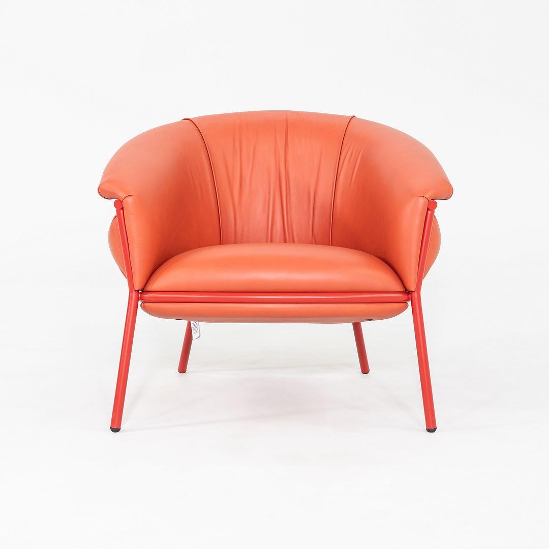 2023 Stephen Burks for BD Barcelona Grasso Lounge Chair in Orange Leather For Sale 1