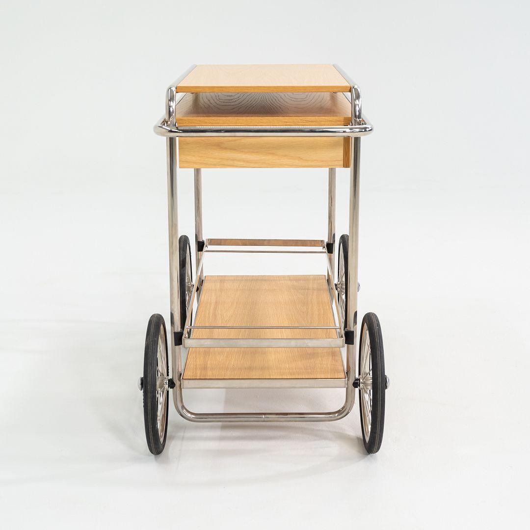 German 2023 Tecta M4RS Console Trolley / Bar Cart in Oak with Chrome Frame and Drawer For Sale