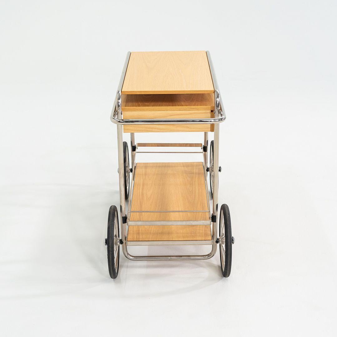 2023 Tecta M4RS Console Trolley / Bar Cart in Oak with Chrome Frame and Drawer In Excellent Condition For Sale In Philadelphia, PA