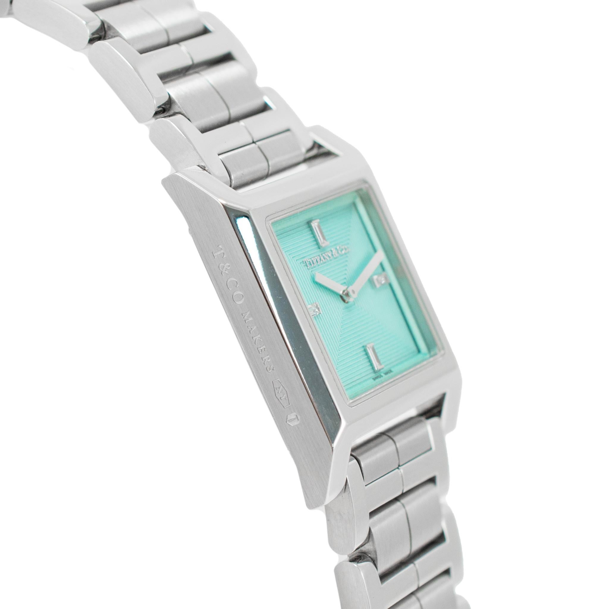 2023 Tiffany & Co. Reloj de cuarzo de acero con diamantes Union Square 20MM Baguette Corte baguette