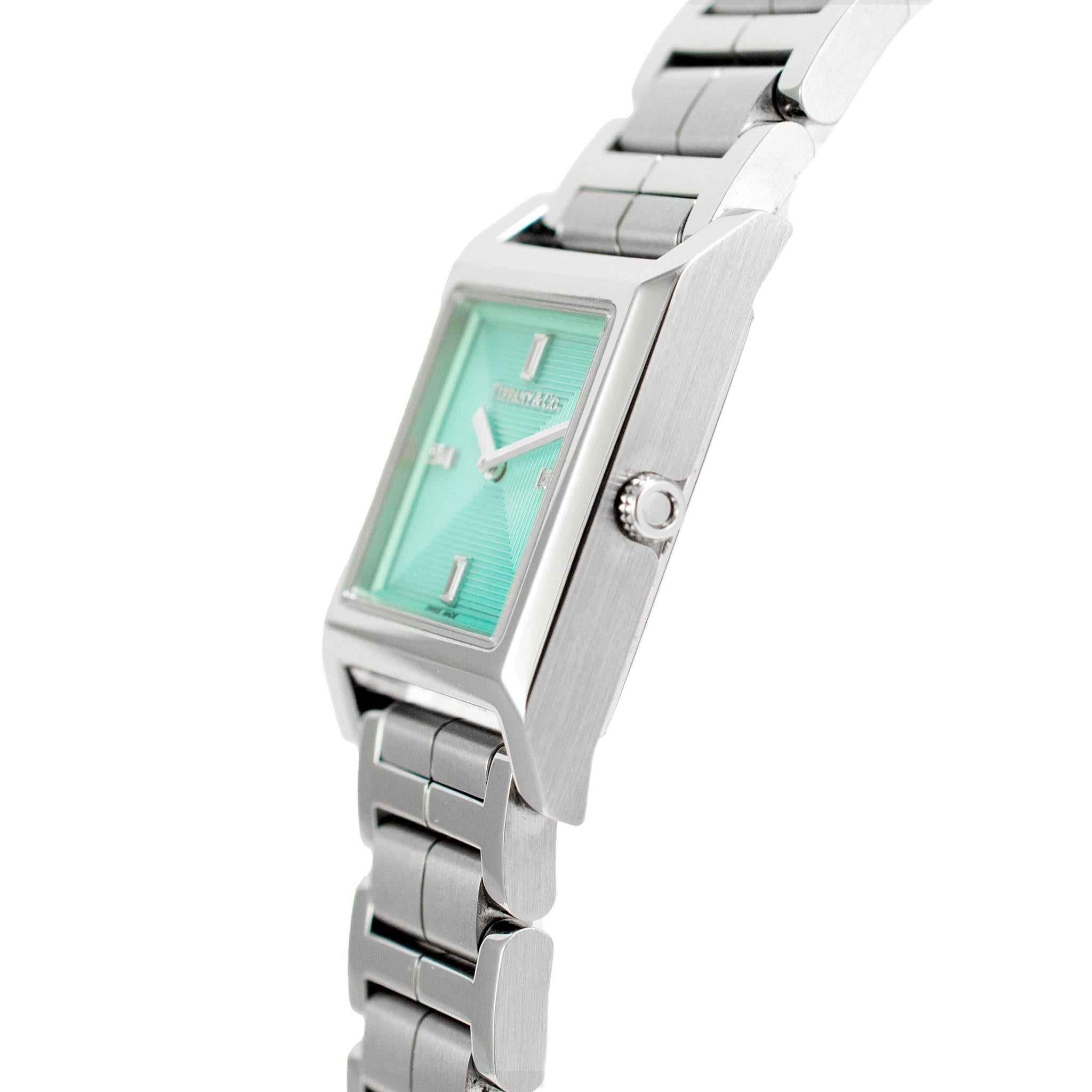 2023 Tiffany & Co. Reloj de cuarzo de acero con diamantes Union Square 20MM Baguette en Excelente Estado en Houston, TX