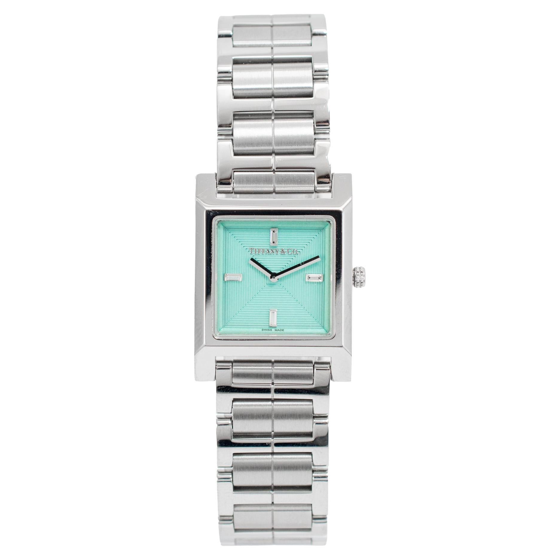 2023 Tiffany & Co. Reloj de cuarzo de acero con diamantes Union Square 20MM Baguette