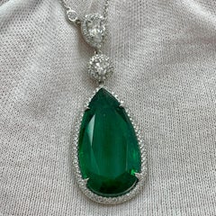 20.23Ct Pear Shape Emerald & Diamond Pendant on Diamond by the Yard Chain