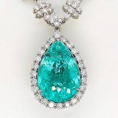 20.23ct Vivid Neon Bluish Green Natural Paraiba Tourmaline NECKLACE 18K White