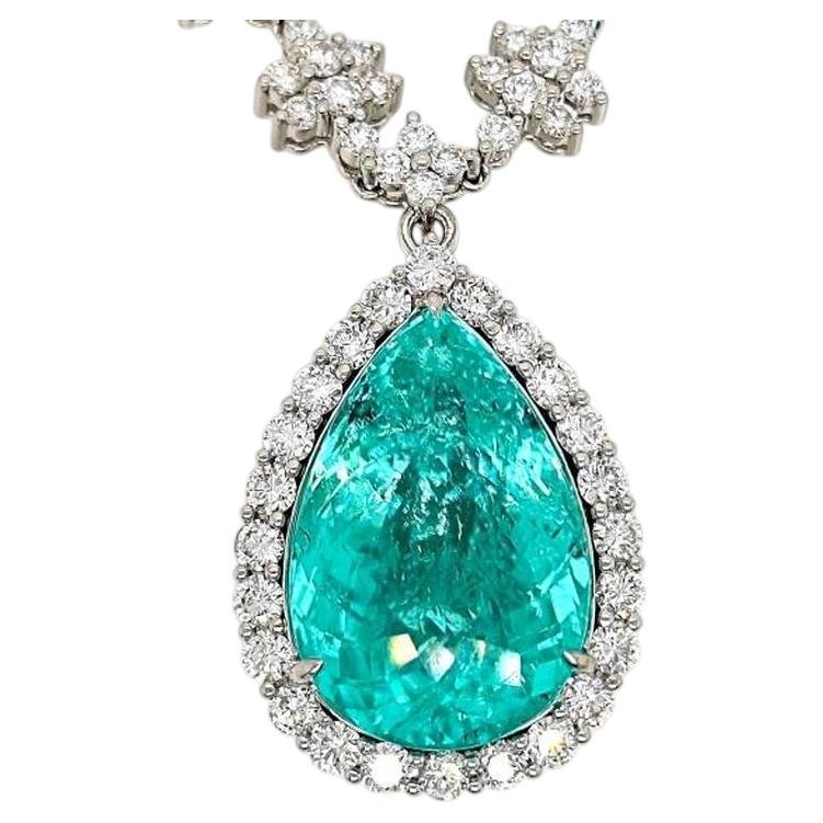 Collar de turmalina natural de Paraíba de 20,23 ct, de color verde azulado neón intenso, en oro blanco de 18K