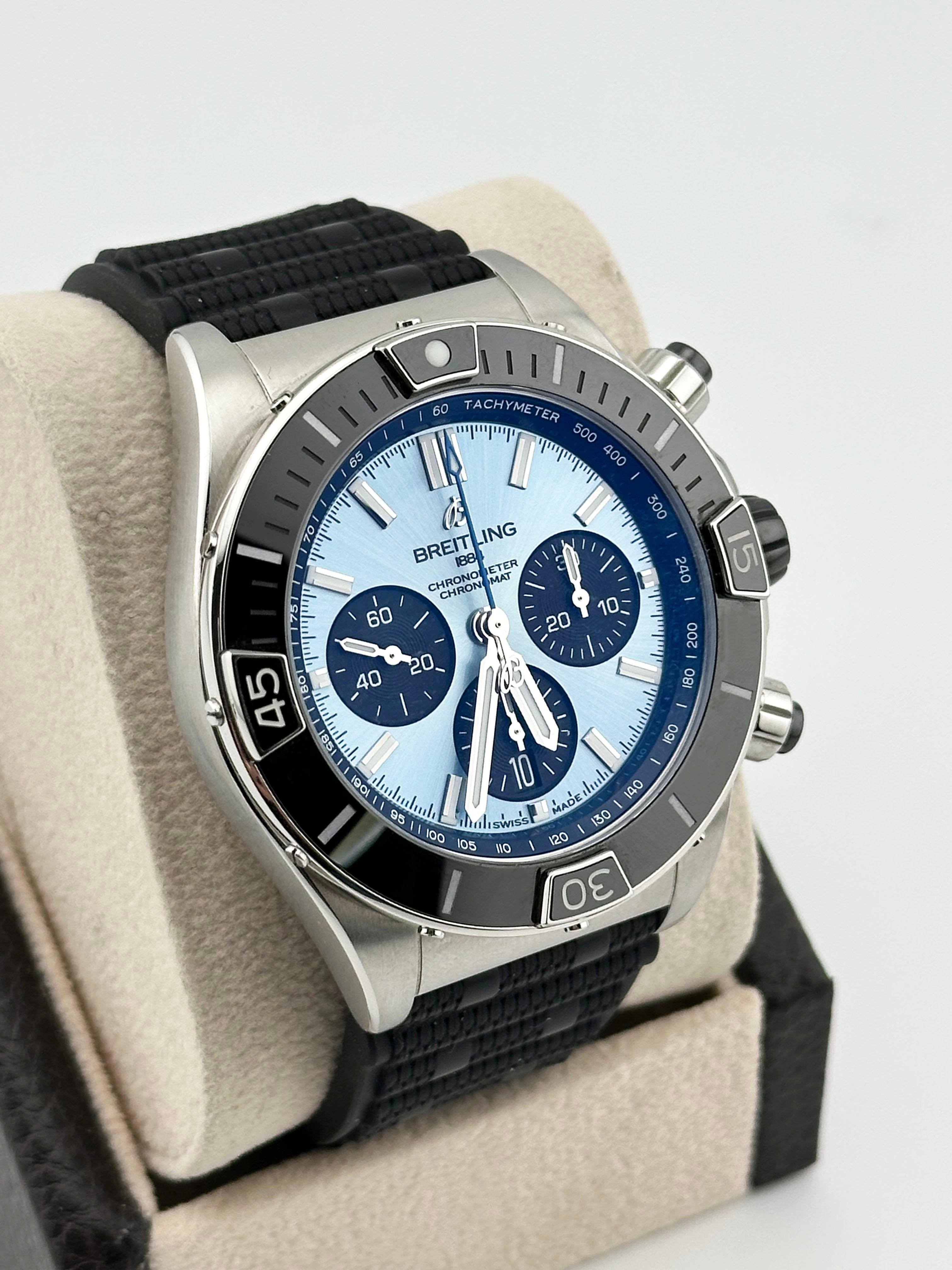 2024 Breitling Chronomat B01 PB0136 44mm Ice Blue Stainless Steel Box Paper For Sale 1