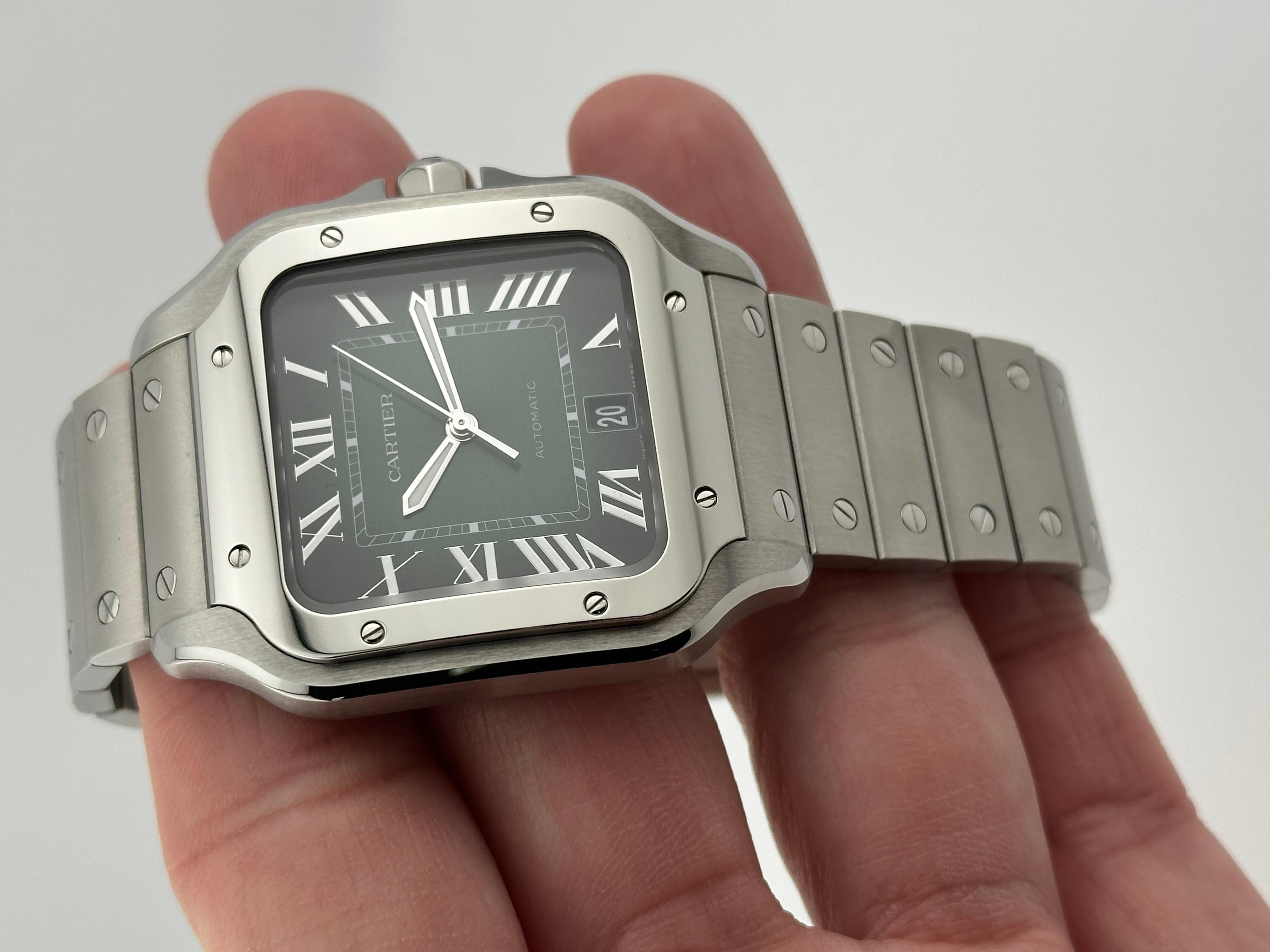 2024 Cartier Santos de Cartier Large WSSA0062 4072 Green Dial Steel Box Papers 7