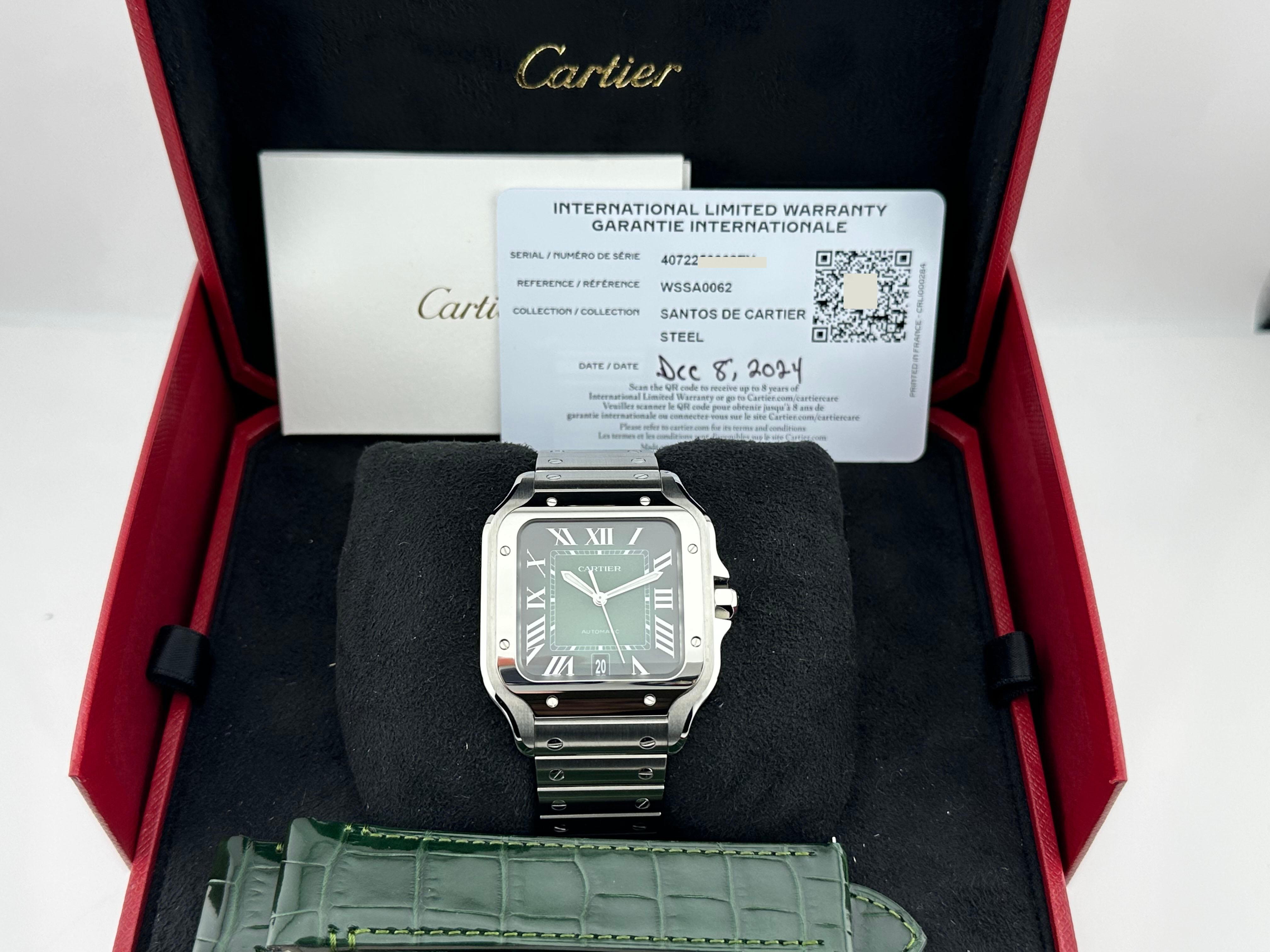 2024 Cartier Santos de Cartier Large WSSA0062 4072 Green Dial Steel Box Papers 1